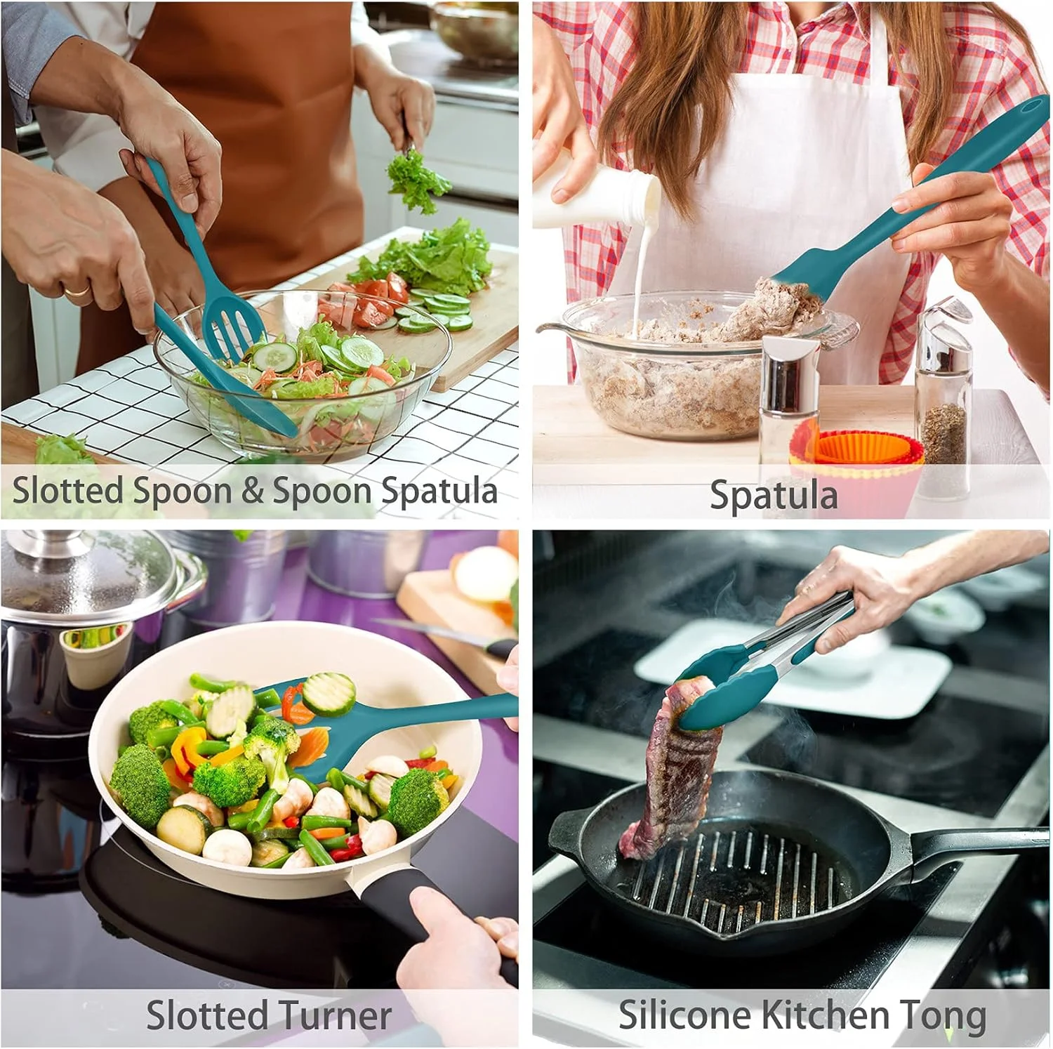 ست لوازم آشپزی آشپزخانه P&P CHEF، لوازم پخت و پز سیلیکونی آبی برای ظروف نچسب، کفگیر، ملاقه، قاشق، لیسک برای سرو، پخت و پز، مخلوط کردن، ضد حرارت و بادوام ست لوازم آشپزی آشپزخانه P&P CHEF، لوازم پخت و پز سیلیکونی آبی برای ظروف نچسب، کفگیر، ملاقه، قاشق، لیسک برای سرو، پخت و پز، مخلوط کردن، ضد حرارت و بادوام