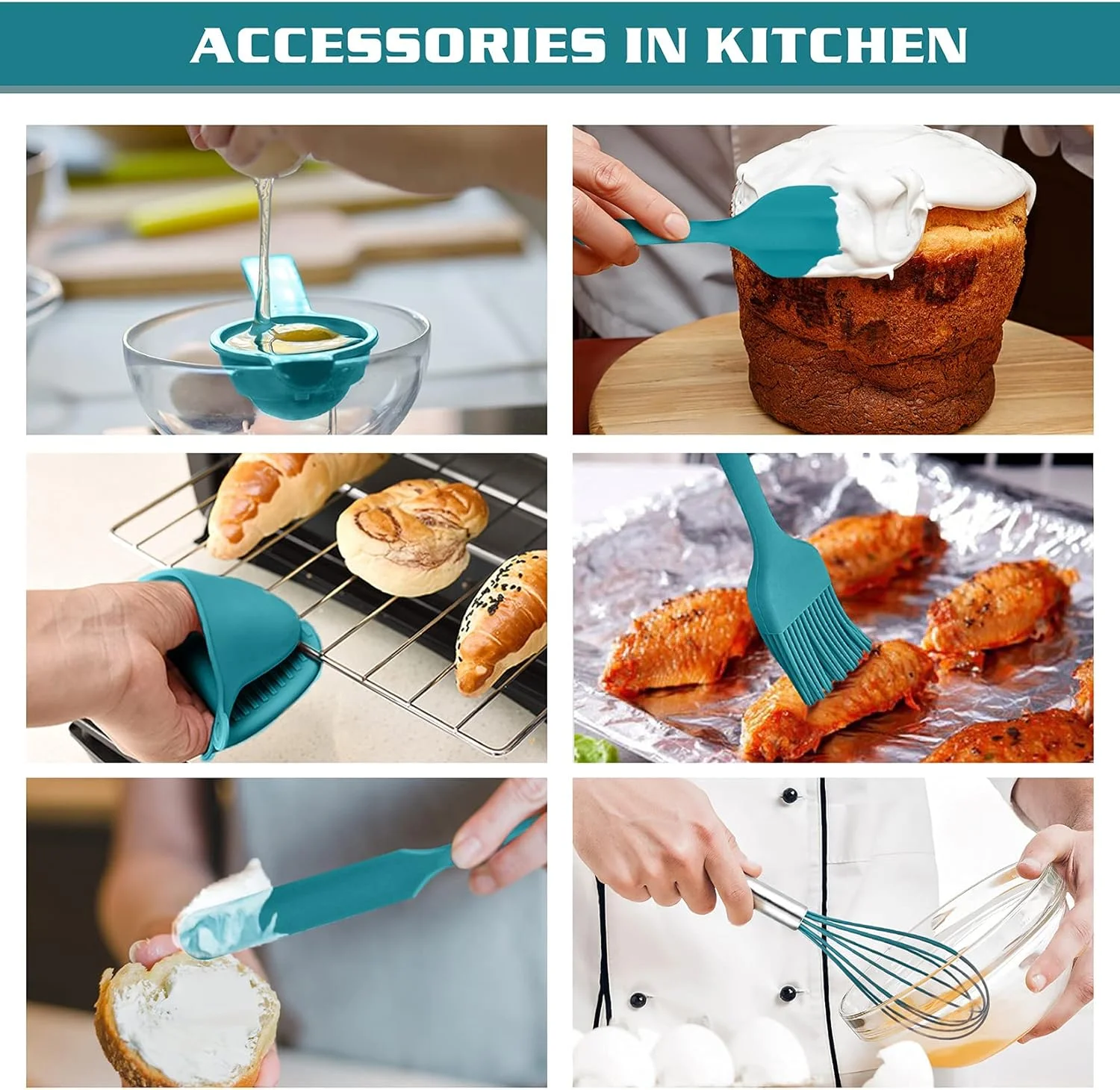 ست لوازم آشپزی آشپزخانه P&P CHEF، لوازم پخت و پز سیلیکونی آبی برای ظروف نچسب، کفگیر، ملاقه، قاشق، لیسک برای سرو، پخت و پز، مخلوط کردن، ضد حرارت و بادوام ست لوازم آشپزی آشپزخانه P&P CHEF، لوازم پخت و پز سیلیکونی آبی برای ظروف نچسب، کفگیر، ملاقه، قاشق، لیسک برای سرو، پخت و پز، مخلوط کردن، ضد حرارت و بادوام