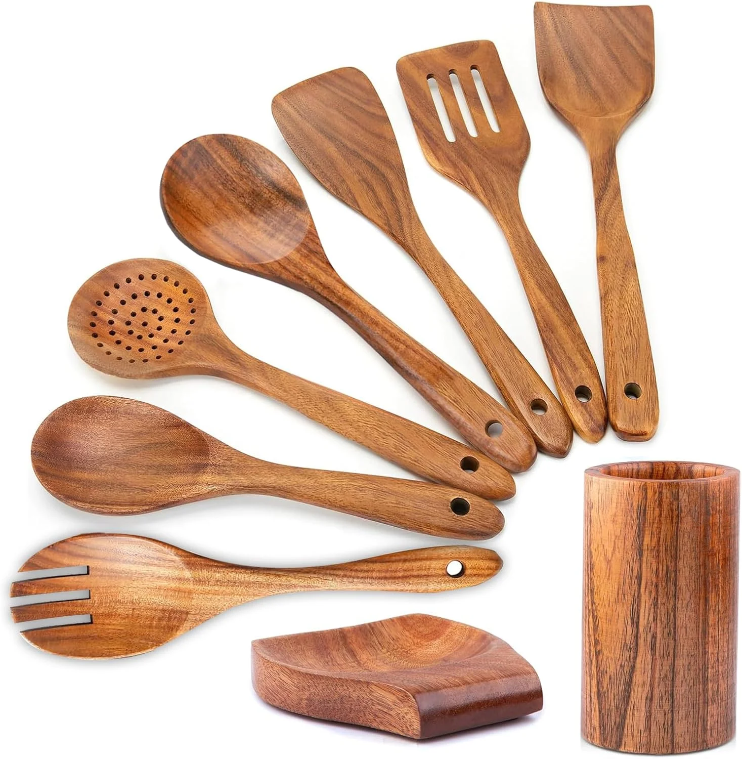 ست قاشق چوبی برای آشپزی، ست 9 تکه ظروف آشپزی چوبی از جنس چوب ساج طبیعی، ست ظروف آشپزی نچسب شامل کفگیر، ملاقه، قاشق صافی، چنگال سالاد، قاشق مخلوط کن و نگهدارنده ظروف ست قاشق چوبی برای آشپزی، ست 9 تکه ظروف آشپزی چوبی از جنس چوب ساج طبیعی، ست ظروف آشپزی نچسب شامل کفگیر، ملاقه، قاشق صافی، چنگال سالاد، قاشق مخلوط کن و نگهدارنده ظروف