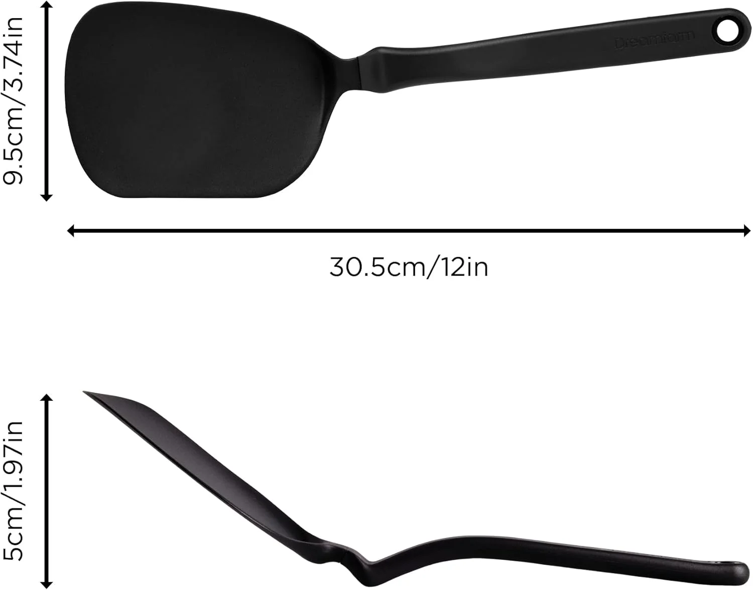 کفگیر ۱۲ اینچی Dreamfarm Chopula، ایمن برای ظروف نچسب، فوق العاده انعطاف پذیر، طراحی ایستاده، لبه صاف قوی برای جداسازی آسان غذا، مقاوم در برابر حرارت، کفگیر آشپزی مشکی - DFM-CU3710