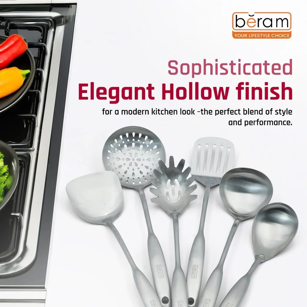 ست ۶ تکه لوازم آشپزی استیل ضد زنگ با دسته های توخالی زیبا شامل کفگیر، برگردان، قاشق برنج، سرو کننده پاستا، کفگیر و ملاقه سوپ، ابزار آشپزخانه برای استفاده روزانه مدل 304 ST ست ۶ تکه لوازم آشپزی استیل ضد زنگ با دسته های توخالی زیبا شامل کفگیر، برگردان، قاشق برنج، سرو کننده پاستا، کفگیر و ملاقه سوپ، ابزار آشپزخانه برای استفاده روزانه مدل 304 ST