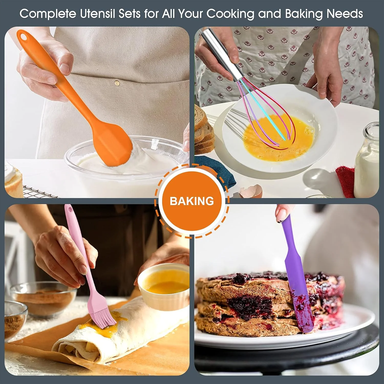 ست لوازم آشپزی ای-فار، مجموعه 15 تکه ابزار سیلیکونی آشپزی به همراه استند، مناسب ظروف نچسب و مقاوم در برابر حرارت، شامل ملاقه، کفگیر، قاشق، چنگال اسلات دار برای پخت و پز و شیرینی پزی (رنگی) ست لوازم آشپزی ای-فار، مجموعه 15 تکه ابزار سیلیکونی آشپزی به همراه استند، مناسب ظروف نچسب و مقاوم در برابر حرارت، شامل ملاقه، کفگیر، قاشق، چنگال اسلات دار برای پخت و پز و شیرینی پزی (رنگی)