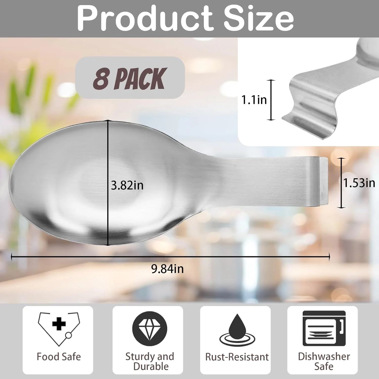 ست ۸ عددی استراحتگاه قاشق استیل ضد زنگ، نگهدارنده قاشق، کفگیر و ملاقه سایز بزرگ برای روی اجاق گاز و کانتر آشپزخانه، مناسب برای استفاده در بوفه و منزل، نقره ای ست ۸ عددی استراحتگاه قاشق استیل ضد زنگ، نگهدارنده قاشق، کفگیر و ملاقه سایز بزرگ برای روی اجاق گاز و کانتر آشپزخانه، مناسب برای استفاده در بوفه و منزل، نقره ای