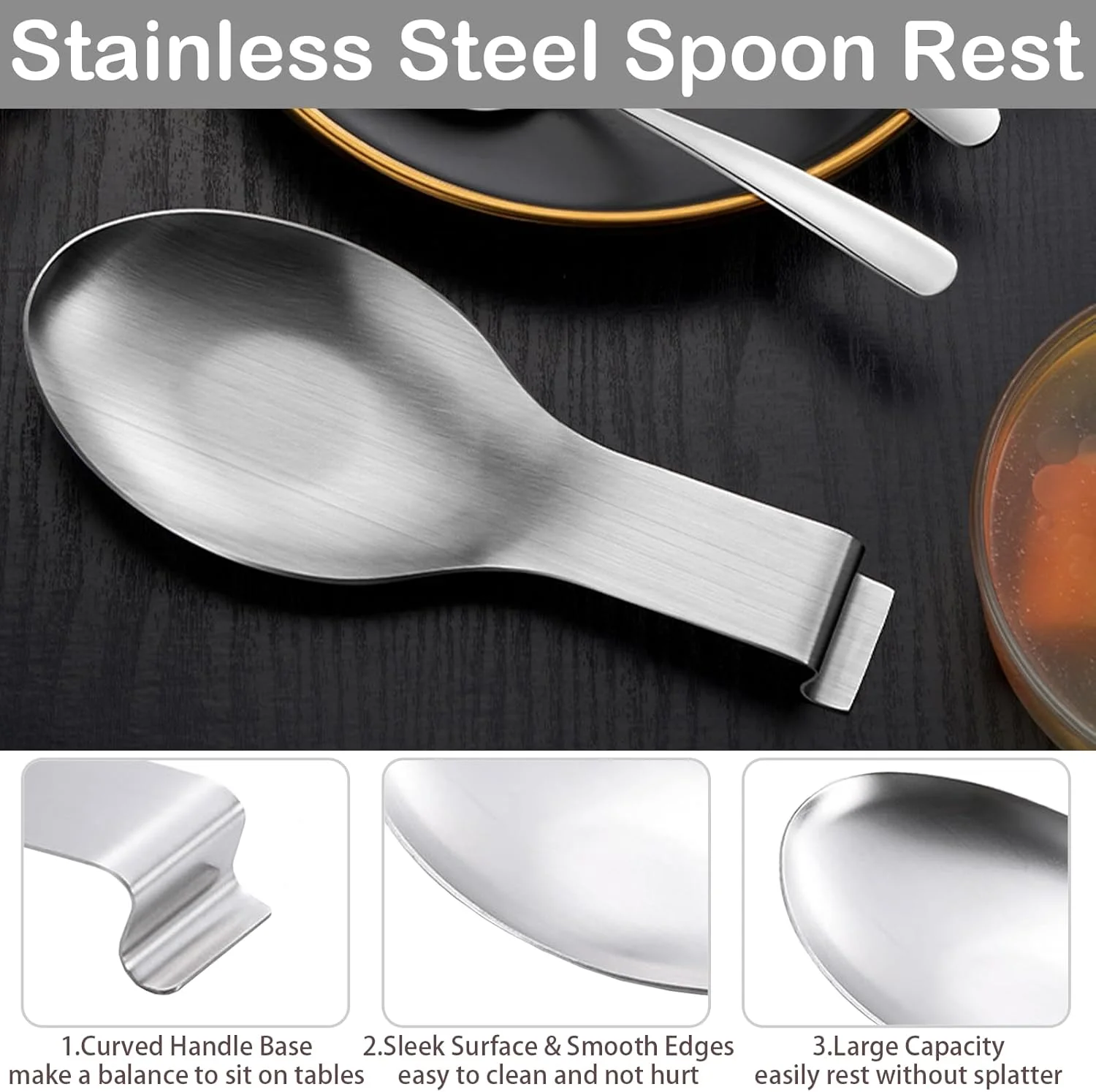 ست ۸ عددی استراحتگاه قاشق استیل ضد زنگ، نگهدارنده قاشق، کفگیر و ملاقه سایز بزرگ برای روی اجاق گاز و کانتر آشپزخانه، مناسب برای استفاده در بوفه و منزل، نقره ای ست ۸ عددی استراحتگاه قاشق استیل ضد زنگ، نگهدارنده قاشق، کفگیر و ملاقه سایز بزرگ برای روی اجاق گاز و کانتر آشپزخانه، مناسب برای استفاده در بوفه و منزل، نقره ای