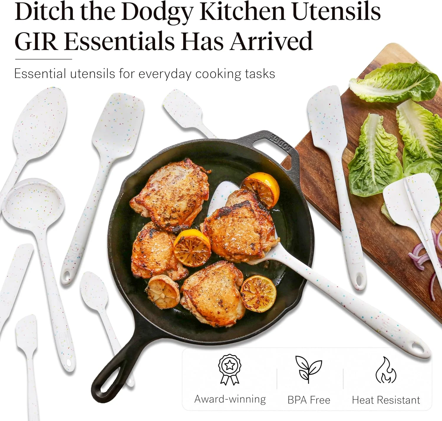 ست ۱۰ تکه لوازم آشپزی سیلیکونی GIR: شامل ملاقه، کفگیر، برگردان، قاشق و قاشقک، نچسب، مقاوم در برابر حرارت، قابل شستشو در ماشین ظرفشویی، لوازم آشپزخانه سیلیکونی، لوازم پخت و پز