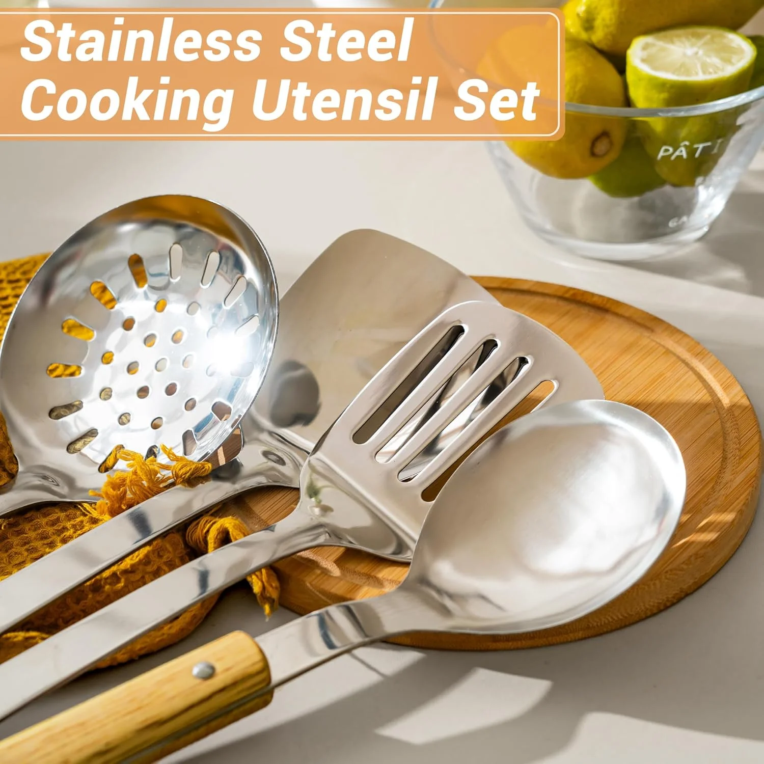 کفگیر و ملاقه وک FJNATINH، ست ابزار ملاقه اسکیمر، کفگیر 40 سانتیمتری برای وک، کفگیر وک استیل 201، چوب، 3 تکه کفگیر و ملاقه وک FJNATINH، ست ابزار ملاقه اسکیمر، کفگیر 40 سانتیمتری برای وک، کفگیر وک استیل 201، چوب، 3 تکه