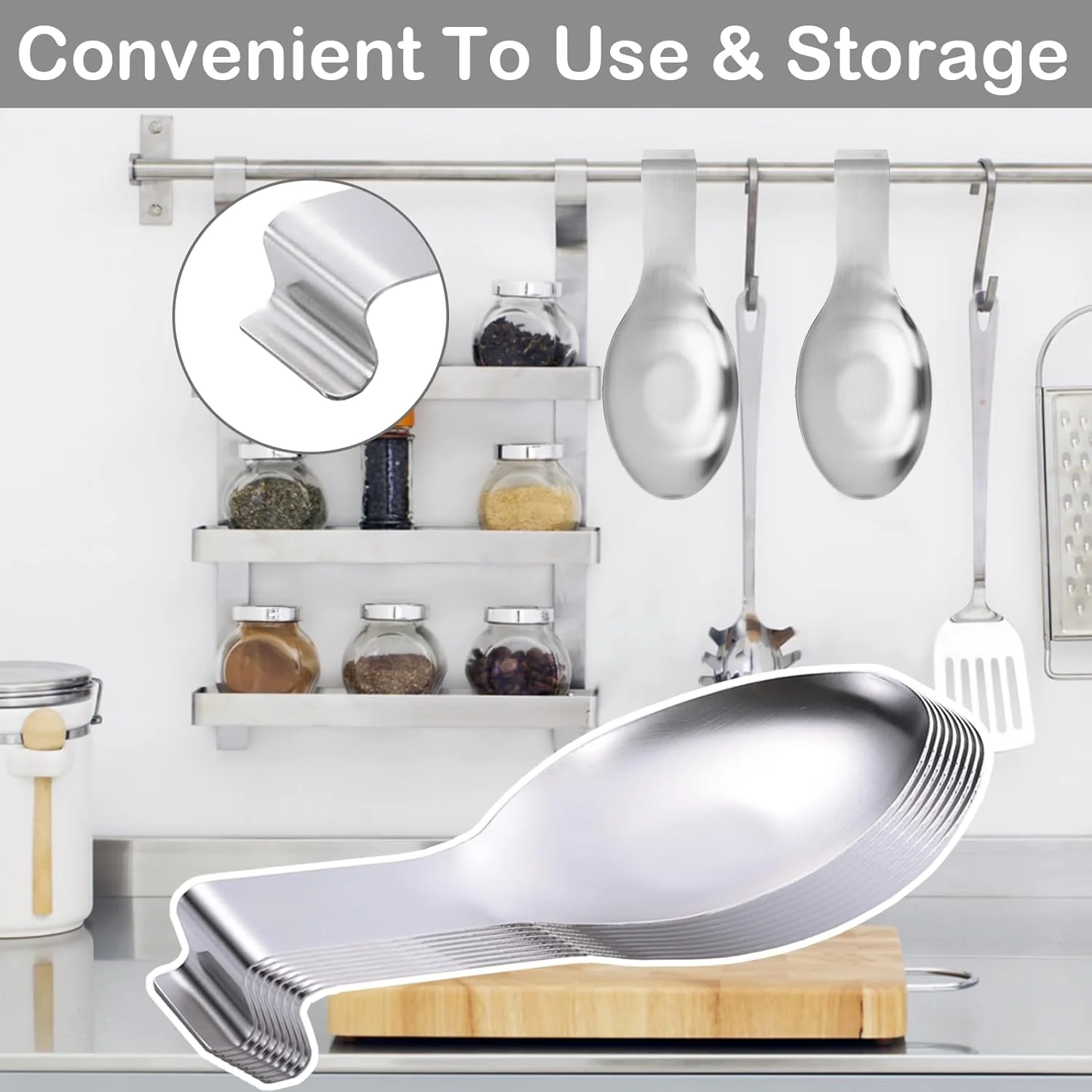 ست ۸ عددی استراحتگاه قاشق استیل ضد زنگ، نگهدارنده قاشق، کفگیر و ملاقه سایز بزرگ برای روی اجاق گاز و کانتر آشپزخانه، مناسب برای استفاده در بوفه و منزل، نقره ای ست ۸ عددی استراحتگاه قاشق استیل ضد زنگ، نگهدارنده قاشق، کفگیر و ملاقه سایز بزرگ برای روی اجاق گاز و کانتر آشپزخانه، مناسب برای استفاده در بوفه و منزل، نقره ای