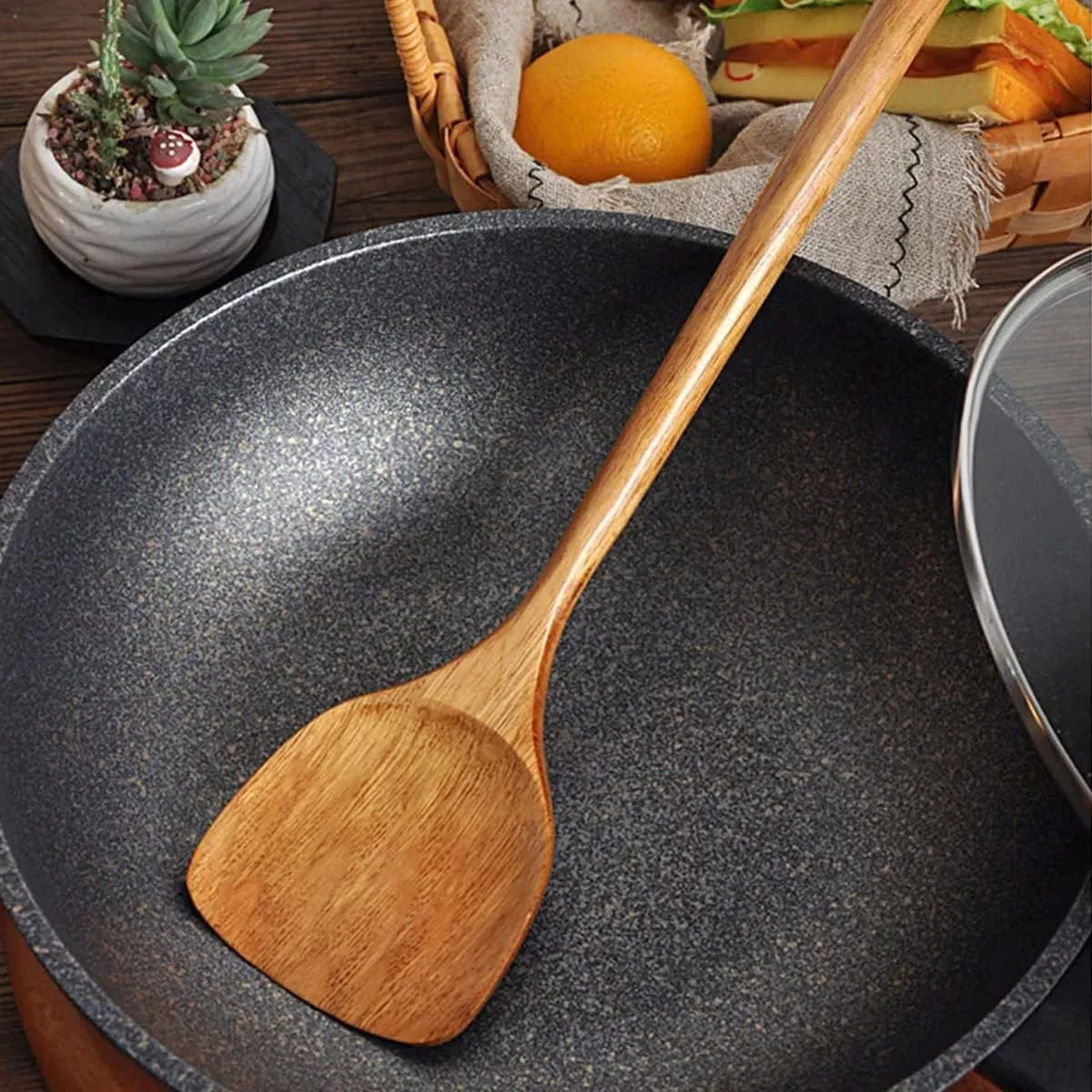 FJNATINH کفگیر چوبی، کفگیر شیاردار، ست ملاقه با دسته بلند. دست ساز برای ظروف آشپزخانه (ست 4 تکه ابزار) FJNATINH کفگیر چوبی، کفگیر شیاردار، ست ملاقه با دسته بلند. دست ساز برای ظروف آشپزخانه (ست 4 تکه ابزار)