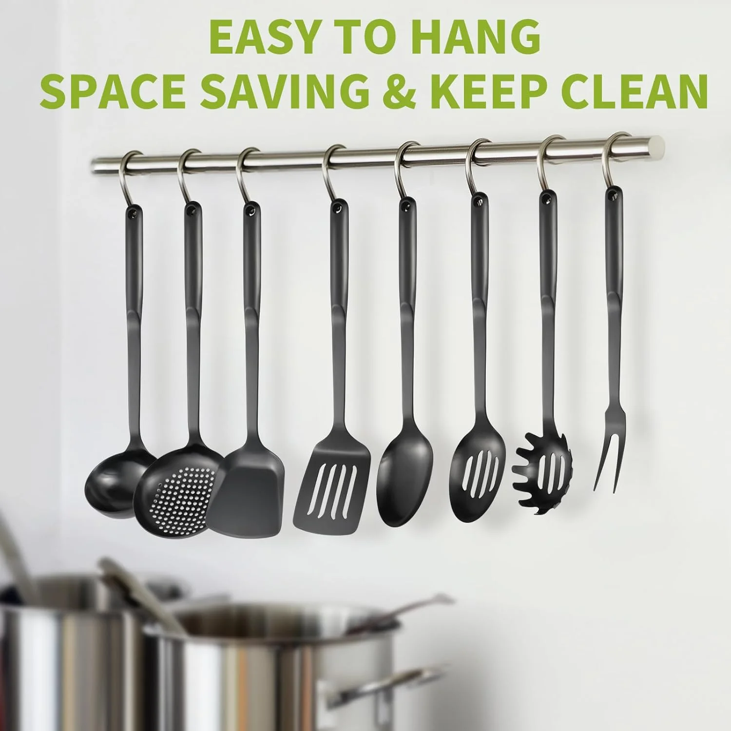 ست لوازم آشپزی استیل 304، ست 8 تکه لوازم آشپزخانه، شامل کفگیر، ملاقه سوپ، سرور اسپاگتی، کفگیر ووک، قاشق سوراخ دار، قاشق ساده، کفگیر برگردان سوراخ دار و چنگال گوشت، مشکی ست لوازم آشپزی استیل 304، ست 8 تکه لوازم آشپزخانه، شامل کفگیر، ملاقه سوپ، سرور اسپاگتی، کفگیر ووک، قاشق سوراخ دار، قاشق ساده، کفگیر برگردان سوراخ دار و چنگال گوشت، مشکی