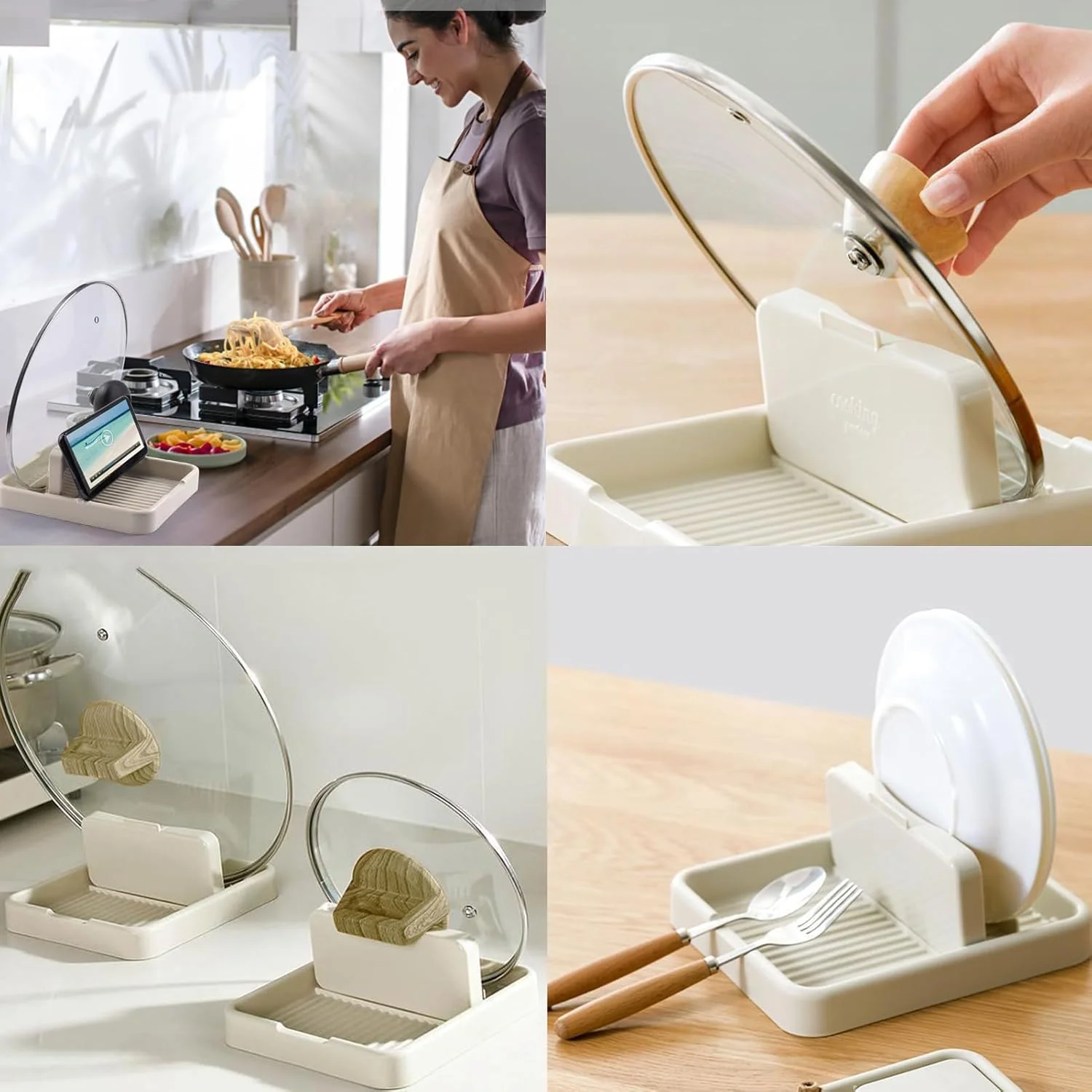 ست دو عددی جای قاشق برای روی کابینت آشپزخانه، نگهدارنده ابزار و درب با پد چکه گیر، مناسب برای ملاقه، کفگیر و قاشق ست دو عددی جای قاشق برای روی کابینت آشپزخانه، نگهدارنده ابزار و درب با پد چکه گیر، مناسب برای ملاقه، کفگیر و قاشق