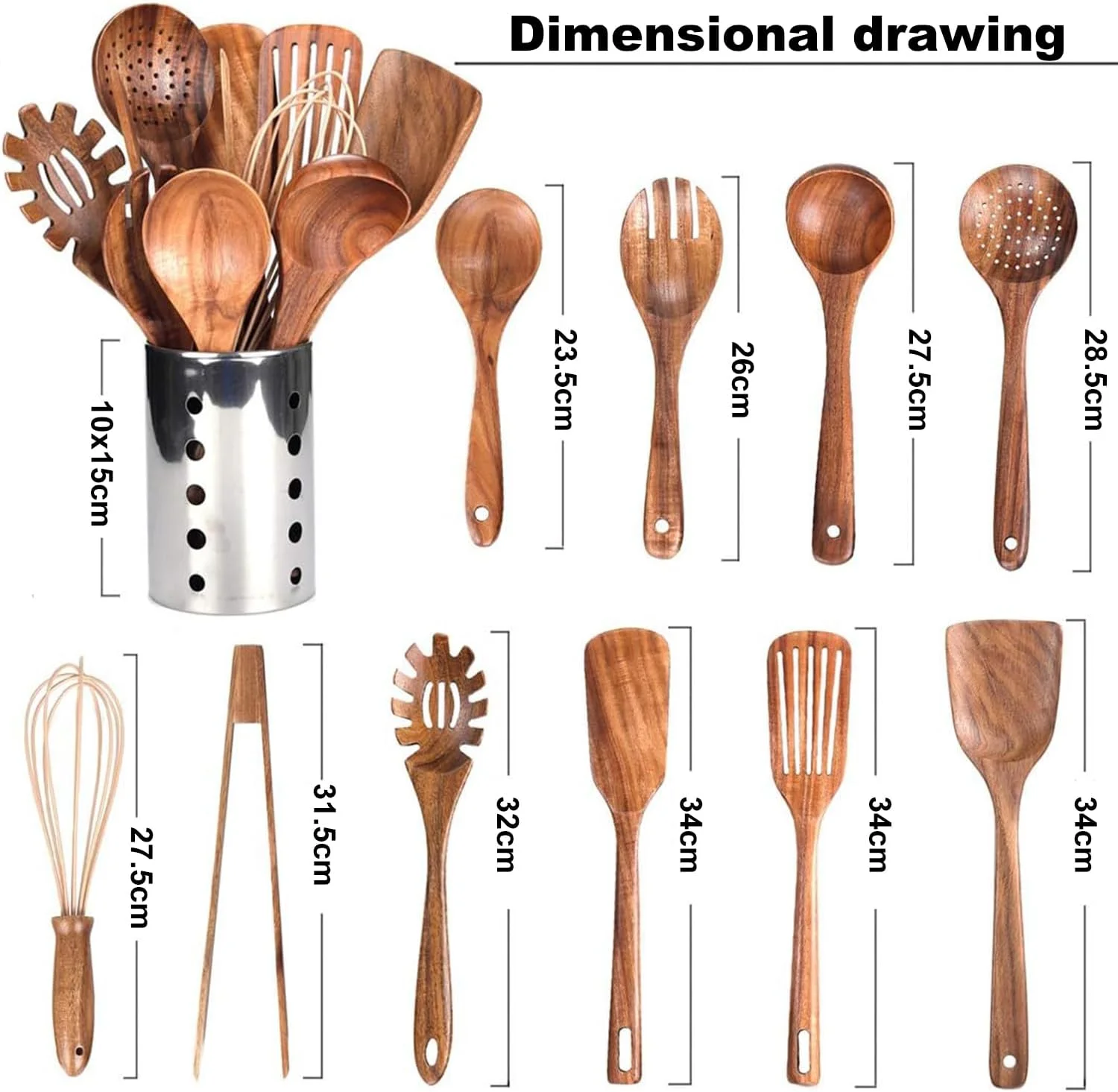 ست لوازم آشپزخانه با نگهدارنده، لوازم چوبی آشپزخانه برای پخت و پز، قاشق های چوبی از چوب ساج طبیعی برای پخت و پز، ست لوازم چوبی آشپزخانه با کفگیر و ملاقه (11 تکه) ست لوازم آشپزخانه با نگهدارنده، لوازم چوبی آشپزخانه برای پخت و پز، قاشق های چوبی از چوب ساج طبیعی برای پخت و پز، ست لوازم چوبی آشپزخانه با کفگیر و ملاقه (11 تکه)