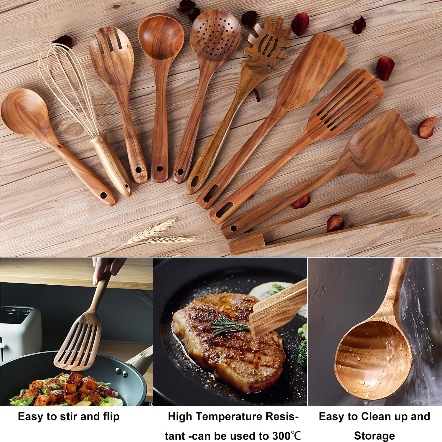 ست لوازم آشپزخانه با نگهدارنده، لوازم چوبی آشپزخانه برای پخت و پز، قاشق های چوبی از چوب ساج طبیعی برای پخت و پز، ست لوازم چوبی آشپزخانه با کفگیر و ملاقه (11 تکه) ست لوازم آشپزخانه با نگهدارنده، لوازم چوبی آشپزخانه برای پخت و پز، قاشق های چوبی از چوب ساج طبیعی برای پخت و پز، ست لوازم چوبی آشپزخانه با کفگیر و ملاقه (11 تکه)