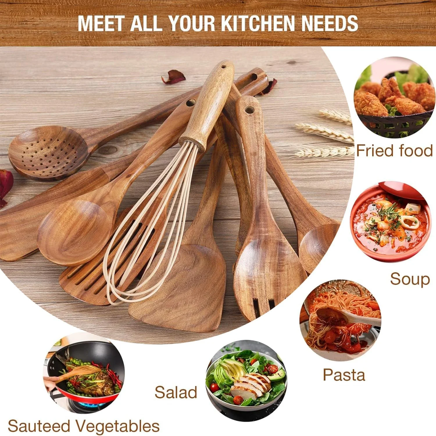 ست لوازم آشپزخانه با نگهدارنده، لوازم چوبی آشپزخانه برای پخت و پز، قاشق های چوبی از چوب ساج طبیعی برای پخت و پز، ست لوازم چوبی آشپزخانه با کفگیر و ملاقه (11 تکه) ست لوازم آشپزخانه با نگهدارنده، لوازم چوبی آشپزخانه برای پخت و پز، قاشق های چوبی از چوب ساج طبیعی برای پخت و پز، ست لوازم چوبی آشپزخانه با کفگیر و ملاقه (11 تکه)