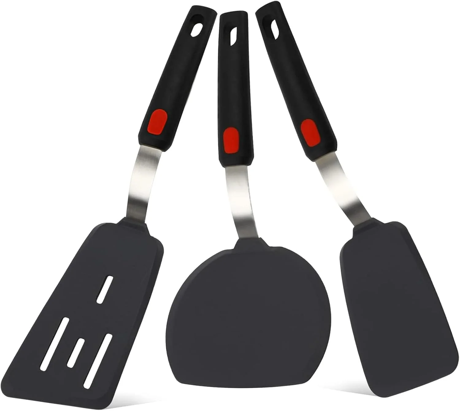 ست کفگیر و لیسک سیلیکونی 3 عددی، کفگیرهای آشپزی مقاوم در برابر حرارت برای ظروف نچسب، ابزارهای آشپزخانه بزرگ و انعطاف پذیر، ست کفگیر لاستیکی برای تخم مرغ، پنکیک، ماهی، برگر