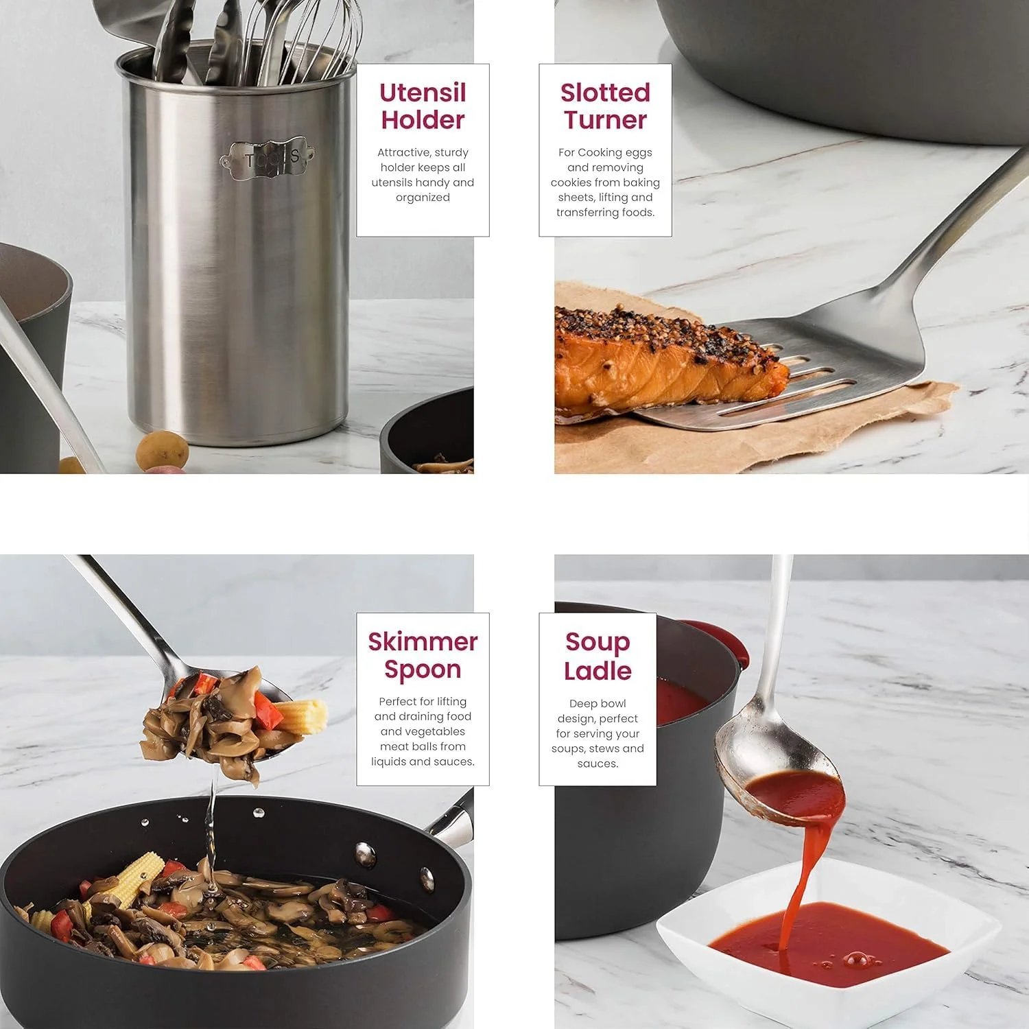 ست لوازم آشپزخانه - 10 تکه، لوازم آشپزی استیل ضد زنگ شامل قاشق، همزن، کفگیر، انبر، ملاقه، پوره ساز و نگهدارنده لوازم آشپزی - لوازم جانبی آشپزخانه، ابزار و وسایل (پرداخت برس خورده) ست لوازم آشپزخانه - 10 تکه، لوازم آشپزی استیل ضد زنگ شامل قاشق، همزن، کفگیر، انبر، ملاقه، پوره ساز و نگهدارنده لوازم آشپزی - لوازم جانبی آشپزخانه، ابزار و وسایل (پرداخت برس خورده)