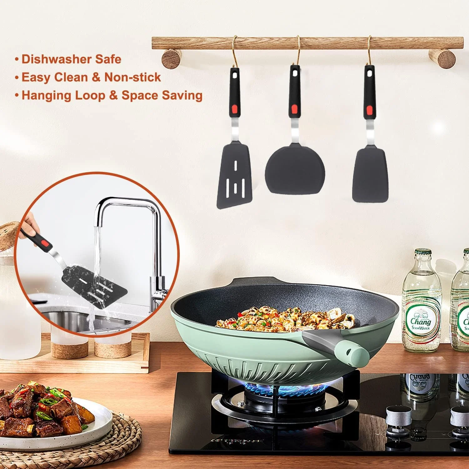 ست کفگیر و لیسک سیلیکونی 3 عددی، کفگیرهای آشپزی مقاوم در برابر حرارت برای ظروف نچسب، ابزارهای آشپزخانه بزرگ و انعطاف پذیر، ست کفگیر لاستیکی برای تخم مرغ، پنکیک، ماهی، برگر