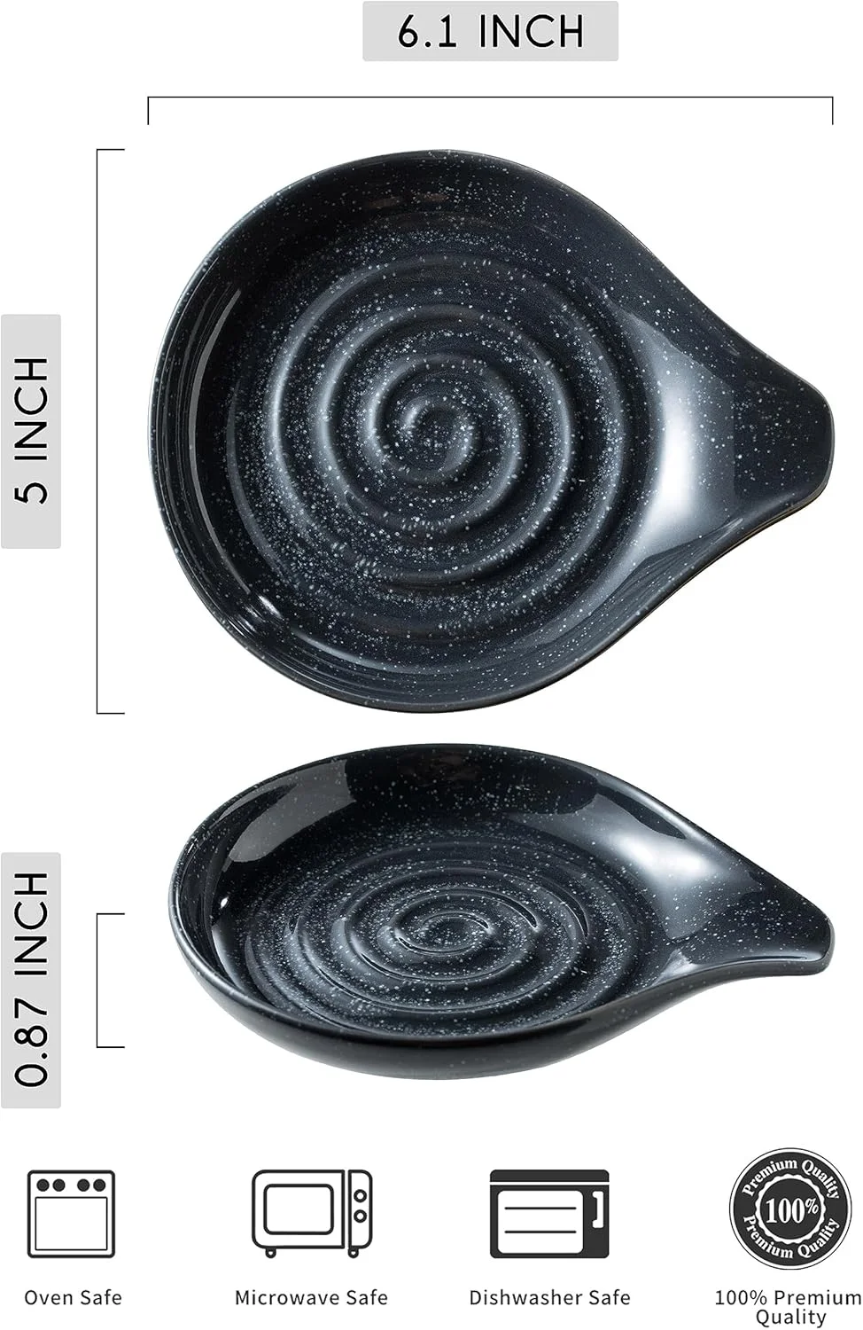 جا قاشقی سرامیکی برای اجاق گاز، نگهدارنده قاشق سرامیکی 12.7 سانتی‌متری، جای کفگیر آشپزخانه برای روی کابینت، نگهدارنده بزرگ برای ملاقه، کفگیر، قاشق یا انبر، دکوراسیون خانه روستایی، مشکی خالدار، SY270-BP