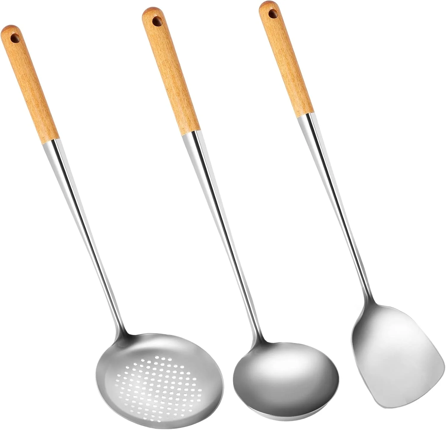 کفگیر و ملاقه ووک، ست ابزار ملاقه اسکیمر، کفگیر 17 اینچی برای ووک، کفگیر ووک استیل 304 کفگیر و ملاقه ووک، ست ابزار ملاقه اسکیمر، کفگیر 17 اینچی برای ووک، کفگیر ووک استیل 304