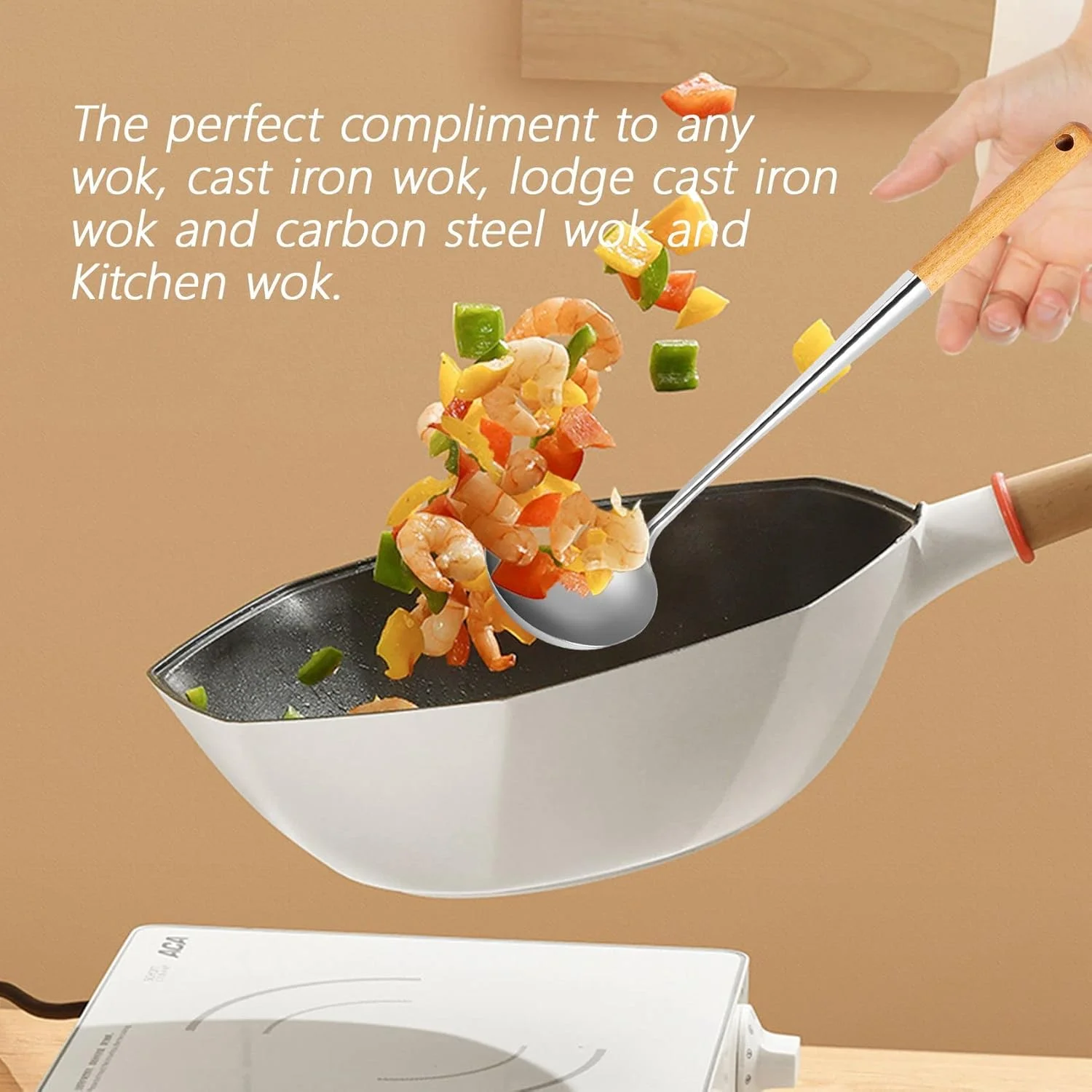 کفگیر و ملاقه ووک، ست ابزار ملاقه اسکیمر، کفگیر 17 اینچی برای ووک، کفگیر ووک استیل 304 کفگیر و ملاقه ووک، ست ابزار ملاقه اسکیمر، کفگیر 17 اینچی برای ووک، کفگیر ووک استیل 304