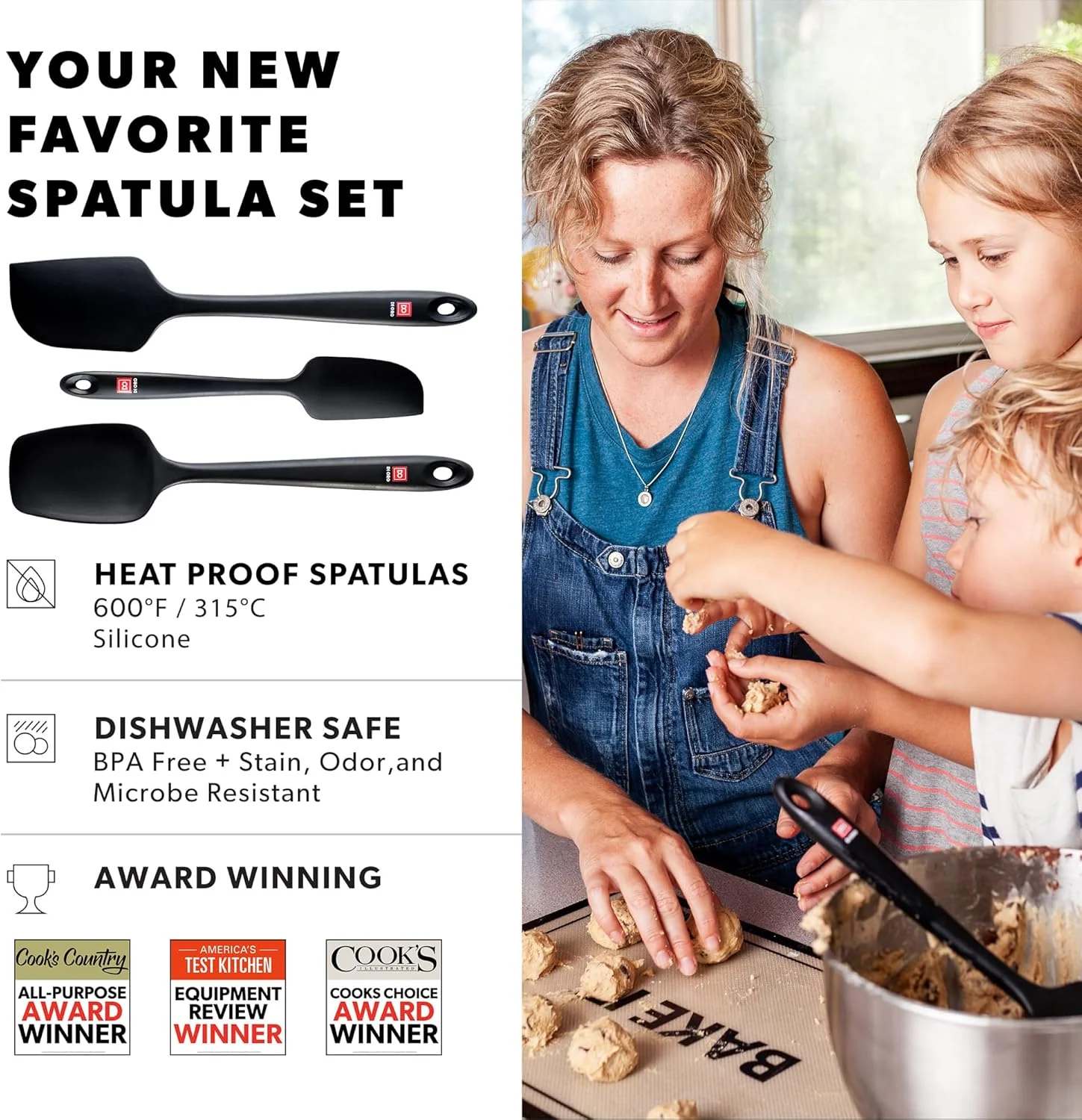 دی اورو لیوینگ - ست کفگیرهای سیلیکونی - قاشق ها و کفگیرهای مقاوم در برابر حرارت تا 315 درجه سانتیگراد - طراحی یکپارچه ارگونومیک - سیلیکون نچسب با هسته فولاد ضد زنگ