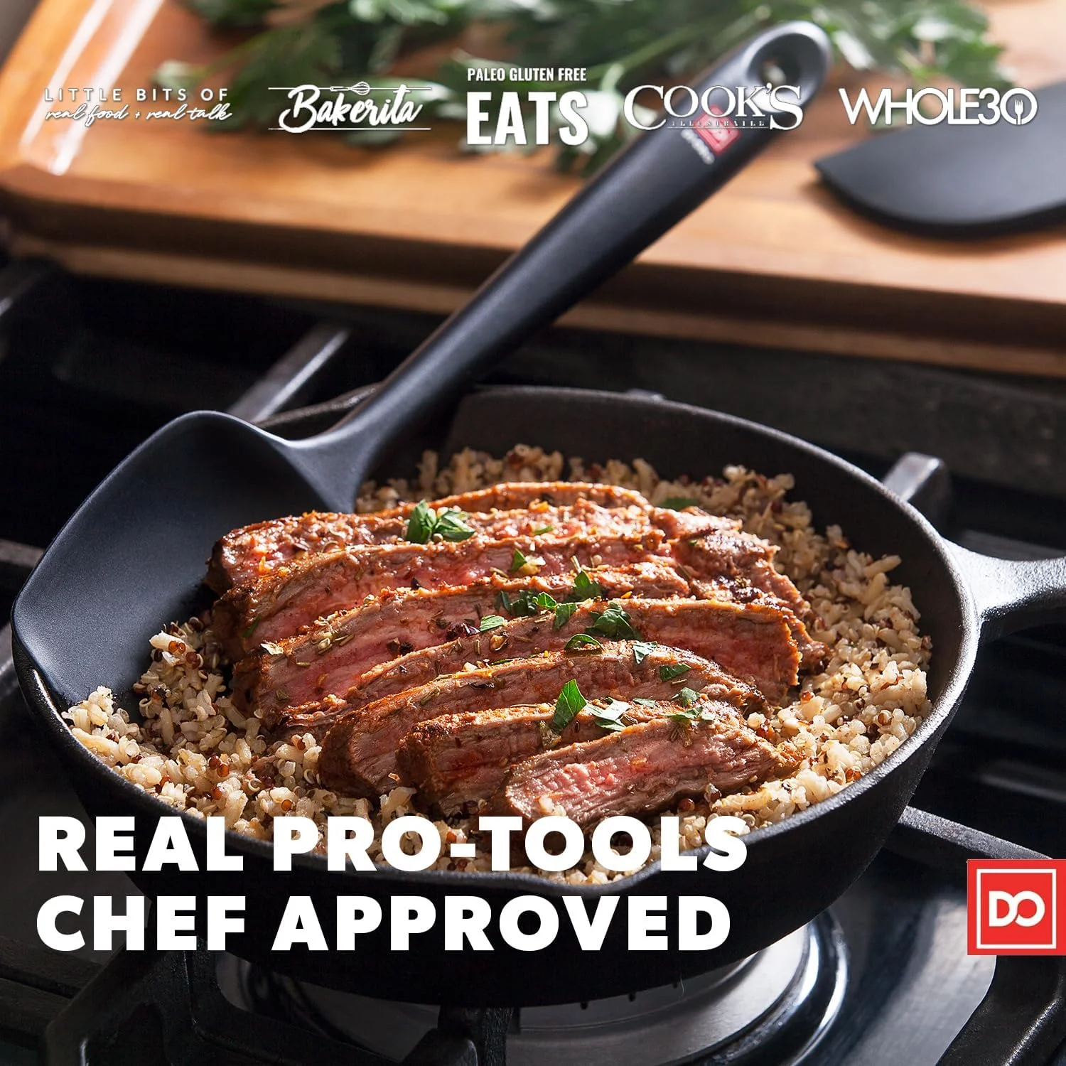 دی اورو لیوینگ - ست کفگیرهای سیلیکونی - قاشق ها و کفگیرهای مقاوم در برابر حرارت تا 315 درجه سانتیگراد - طراحی یکپارچه ارگونومیک - سیلیکون نچسب با هسته فولاد ضد زنگ