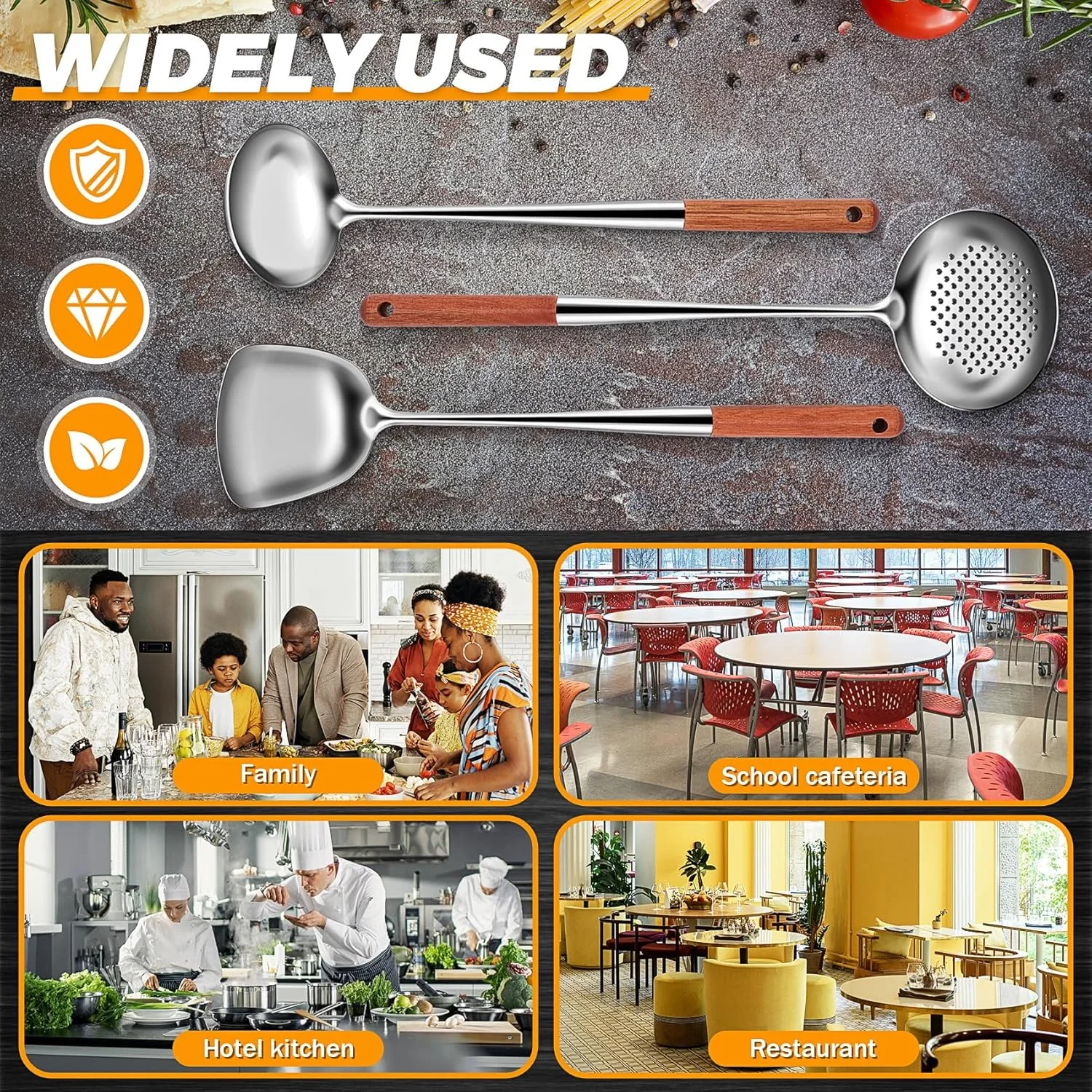 کفگیر و ملاقه ووک، ست ابزار ملاقه اسکیمر، کفگیر 17 اینچی برای ووک، کفگیر ووک استیل 304 کفگیر و ملاقه ووک، ست ابزار ملاقه اسکیمر، کفگیر 17 اینچی برای ووک، کفگیر ووک استیل 304