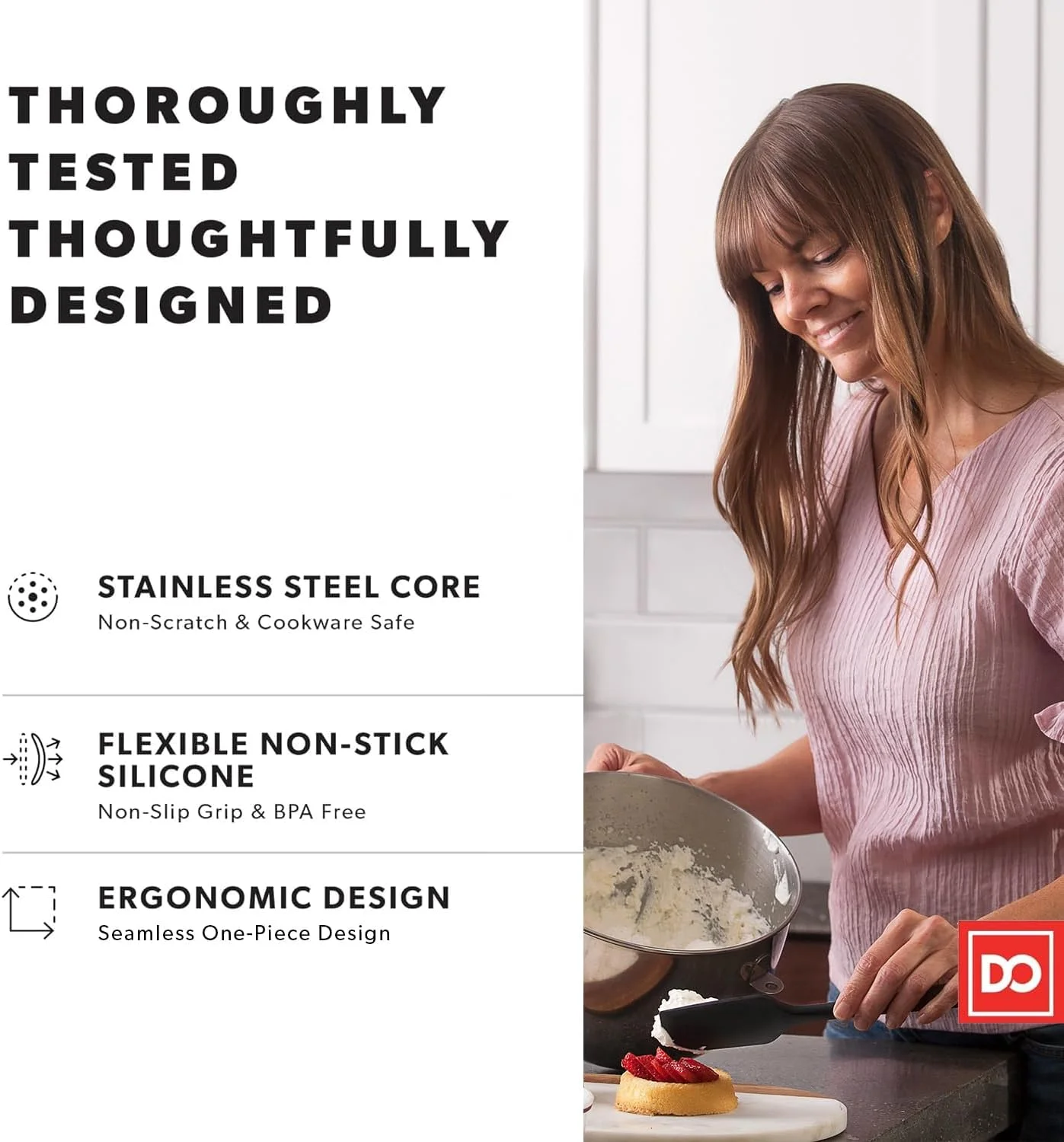 دی اورو لیوینگ - ست کفگیرهای سیلیکونی - قاشق ها و کفگیرهای مقاوم در برابر حرارت تا 315 درجه سانتیگراد - طراحی یکپارچه ارگونومیک - سیلیکون نچسب با هسته فولاد ضد زنگ