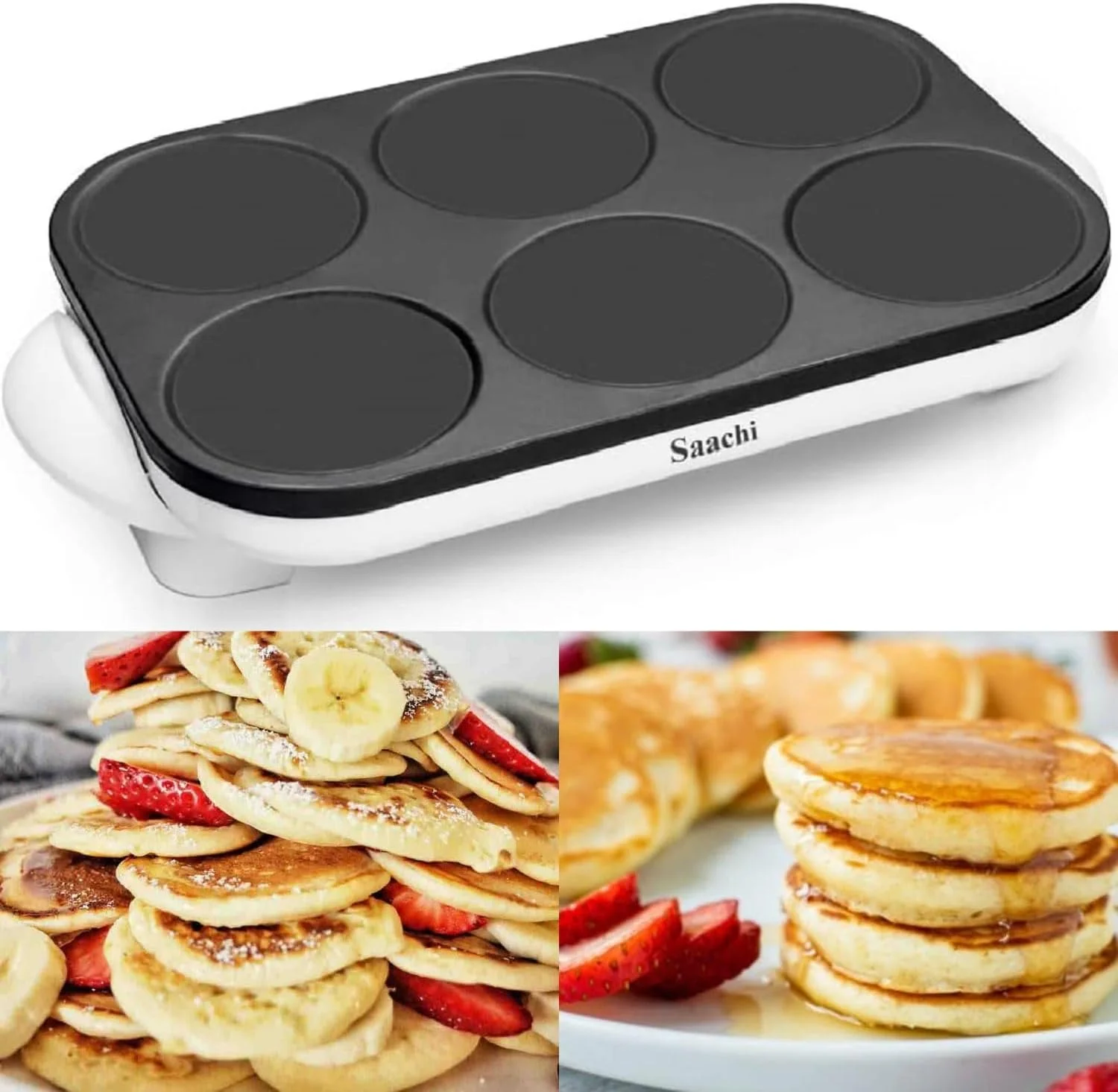 کرپ ساز و پنکیک ساز ساچی (6 تکه) | صفحه نچسب 12 سانتی متری | شامل ملاقه و کفگیر | مینی گریل برقی پنکیک – NL-CM-1850 [IK81]