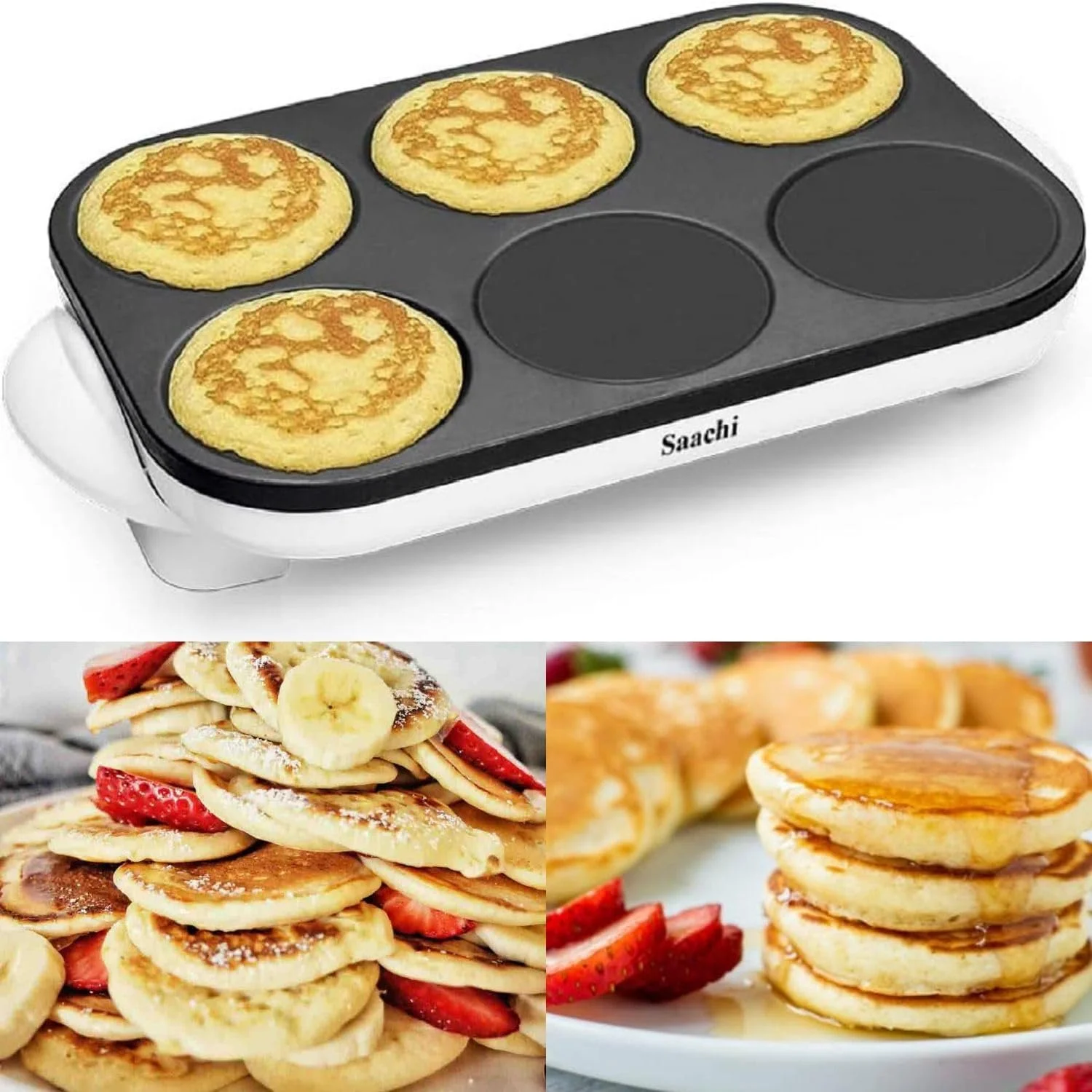 کرپ ساز و پنکیک ساز ساچی (6 تکه) | صفحه نچسب 12 سانتی متری | شامل ملاقه و کفگیر | مینی گریل برقی پنکیک – NL-CM-1850 [IK81]