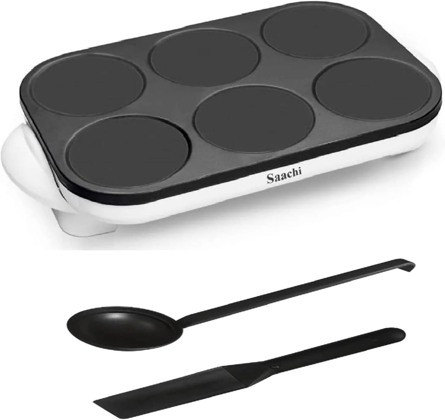 کرپ ساز و پنکیک ساز ساچی (6 تکه) | صفحه نچسب 12 سانتی متری | شامل ملاقه و کفگیر | مینی گریل برقی پنکیک – NL-CM-1850 [IK81]