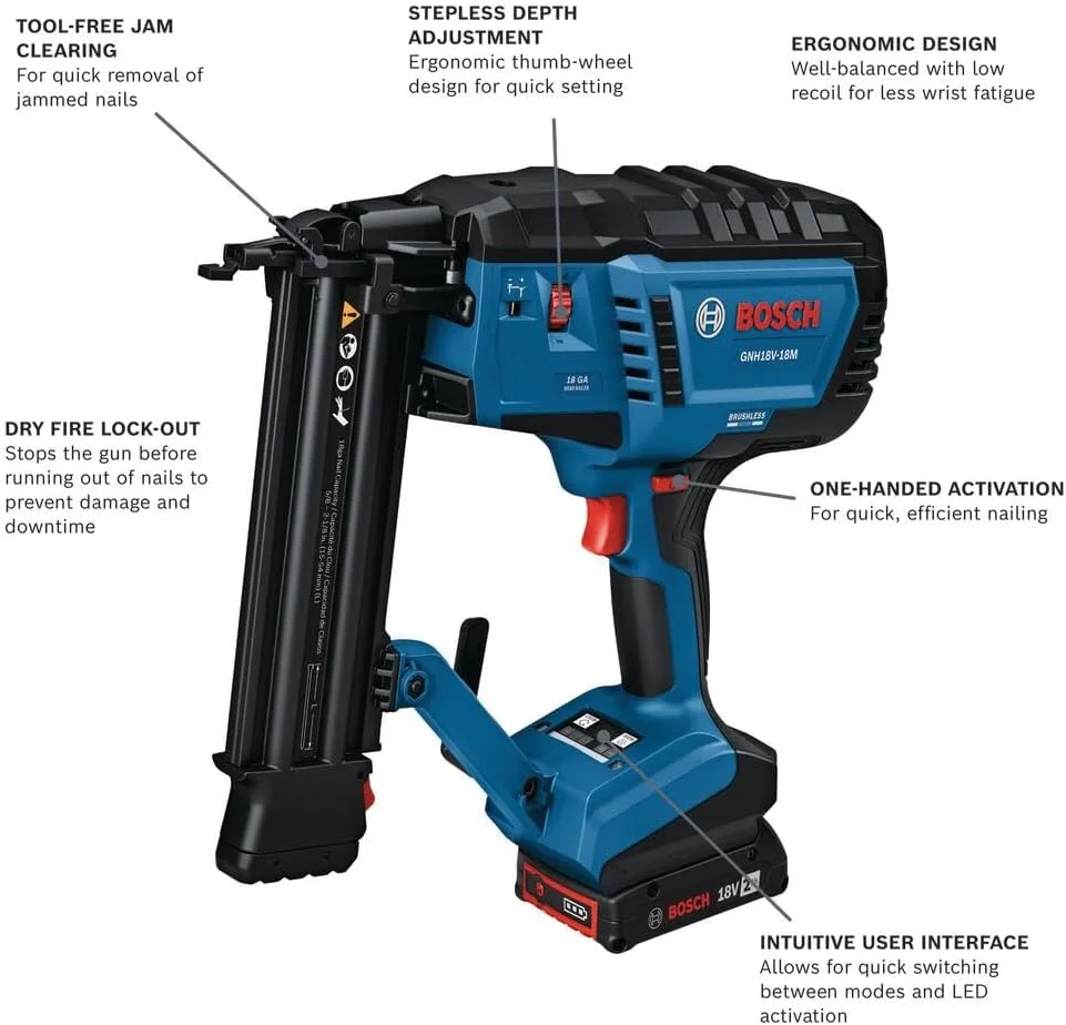 منگنه کوب بوش GTH18V-18MN، 18 ولت، براشلس، تاج باریک گیج 18 - بی سیم، قدرتمند و دقیق برای مبلمان، اثاثه یا لوازم داخلی و کاربردهای کابینت سازی (فقط ابزار) منگنه کوب بوش GTH18V-18MN، 18 ولت، براشلس، تاج باریک گیج 18 - بی سیم، قدرتمند و دقیق برای مبلمان، اثاثه یا لوازم داخلی و کاربردهای کابینت سازی (فقط ابزار)