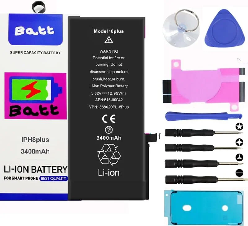 کیت باتری با ظرفیت بالا Batt® برای آیفون شامل تمام استیکرها و ابزارهای مغناطیسی (آیفون 8 پلاس) کیت باتری با ظرفیت بالا Batt® برای آیفون شامل تمام استیکرها و ابزارهای مغناطیسی (آیفون 8 پلاس)