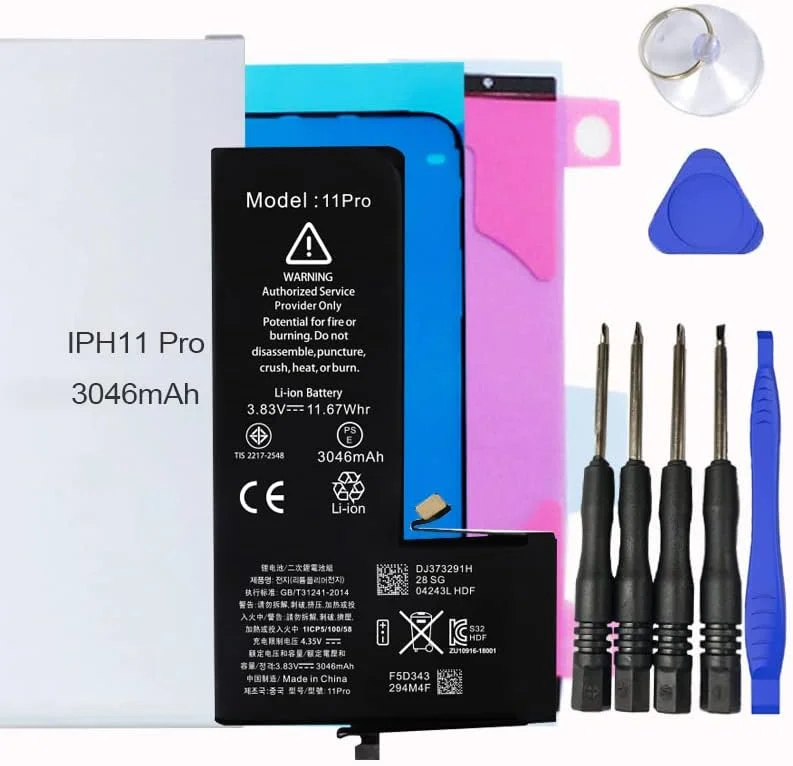 کیت تعویض باتری آیفون شامل برچسب ضد آب، برچسبهای باتری، باتری آیفون با ابزارهای مغناطیسی (آیفون 11 پرو) کیت تعویض باتری آیفون شامل برچسب ضد آب، برچسبهای باتری، باتری آیفون با ابزارهای مغناطیسی (آیفون 11 پرو)