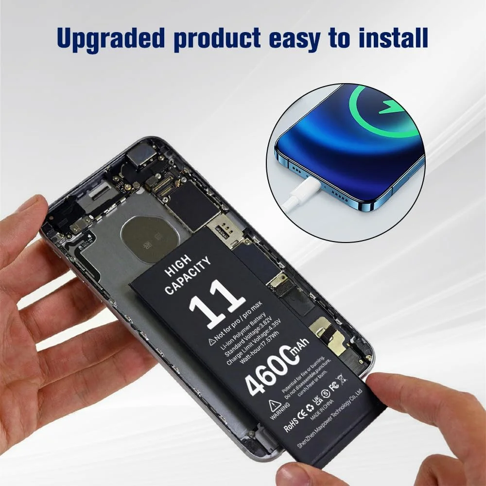 باتری [4600mAh] برای آیفون 11، مدل A2111، A2221، باتری جایگزین با ظرفیت فوق العاده بالا، 0 سیکل برای آیفون 11، همراه با ابزار تعویض حرفه ای