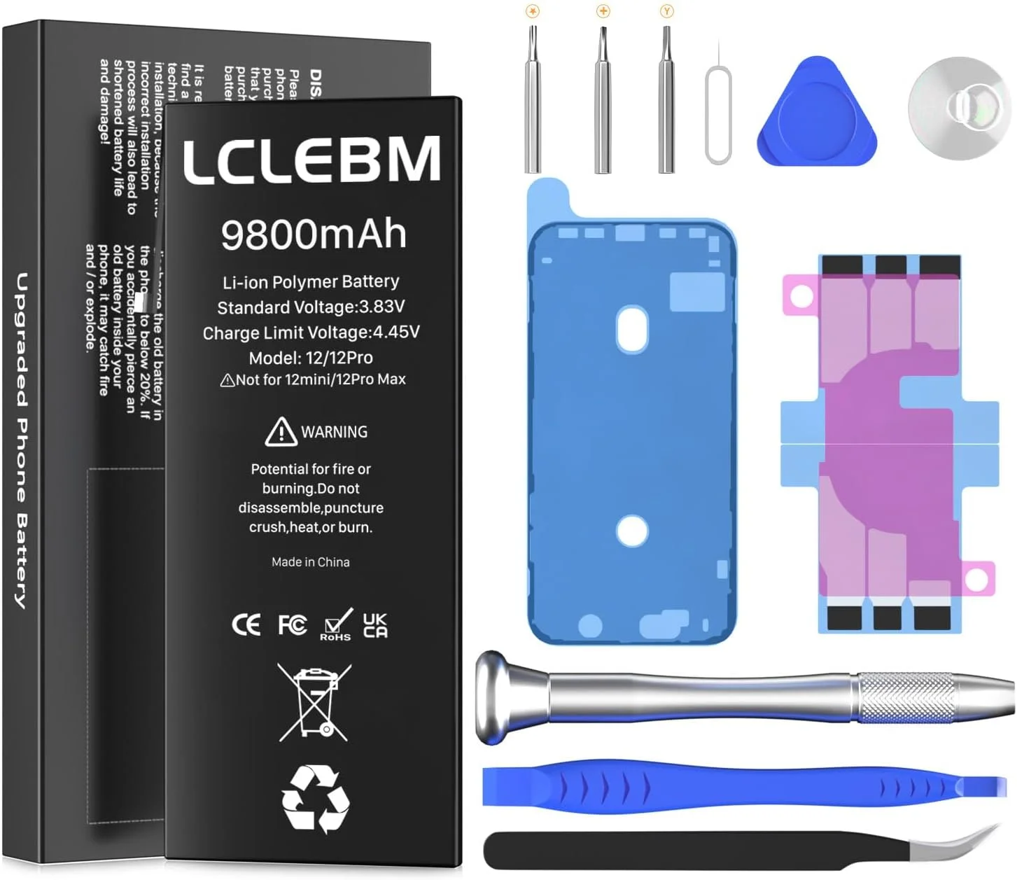 باتری ۹۸۰۰ میلی آمپر ساعتی LCLEBM برای آیفون ۱۲/۱۲ پرو، ارتقاء یافته ۲۰۲۴، جایگزینی باتری برای آیفون ۱۲/۱۲ پرو، A2172, A2402, A2403, A2404, A2407, A2341, A2406, A2408 به همراه ابزار باتری ۹۸۰۰ میلی آمپر ساعتی LCLEBM برای آیفون ۱۲/۱۲ پرو، ارتقاء یافته ۲۰۲۴، جایگزینی باتری برای آیفون ۱۲/۱۲ پرو، A2172, A2402, A2403, A2404, A2407, A2341, A2406, A2408 به همراه ابزار