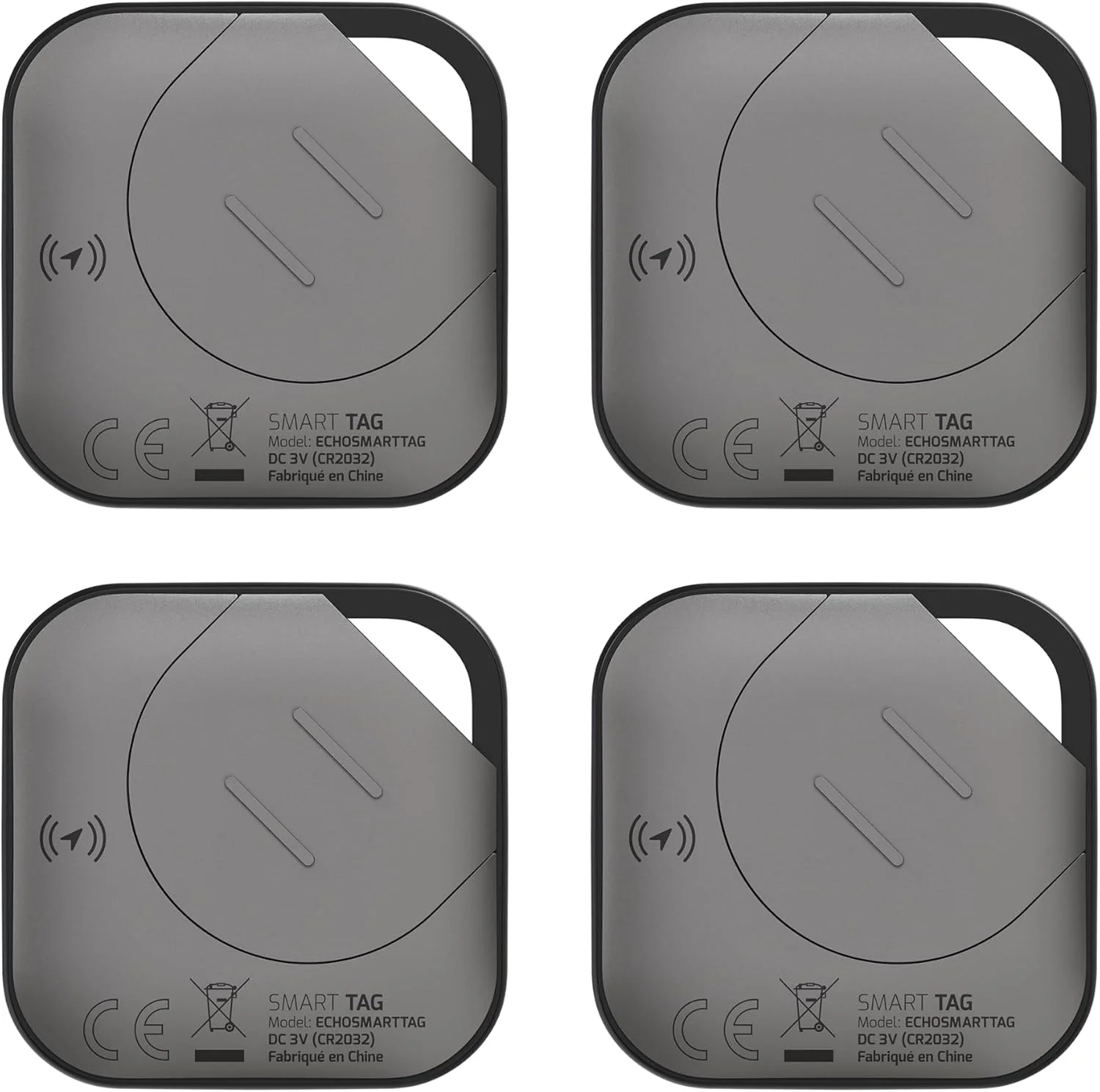 بسته چهارتایی تگ هوشمند اکو، نشان خاکستری قابل مشاهده روی کارت، صدای بوق، باتری قابل تعویض با طول عمر 1 ساله، نصب آسان بدون نیاز به برنامه روی آیفون شما، سازگار با Apple Find My