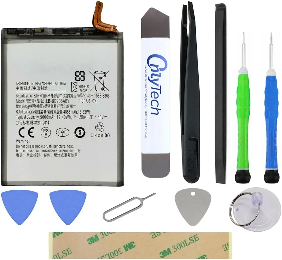 باتری جایگزین ممتاز برای سامسونگ گلکسی S22 Ultra - 5000mAh - کیفیت مشابه به همراه 10 ابزار و چسب باتری جایگزین ممتاز برای سامسونگ گلکسی S22 Ultra - 5000mAh - کیفیت مشابه به همراه 10 ابزار و چسب