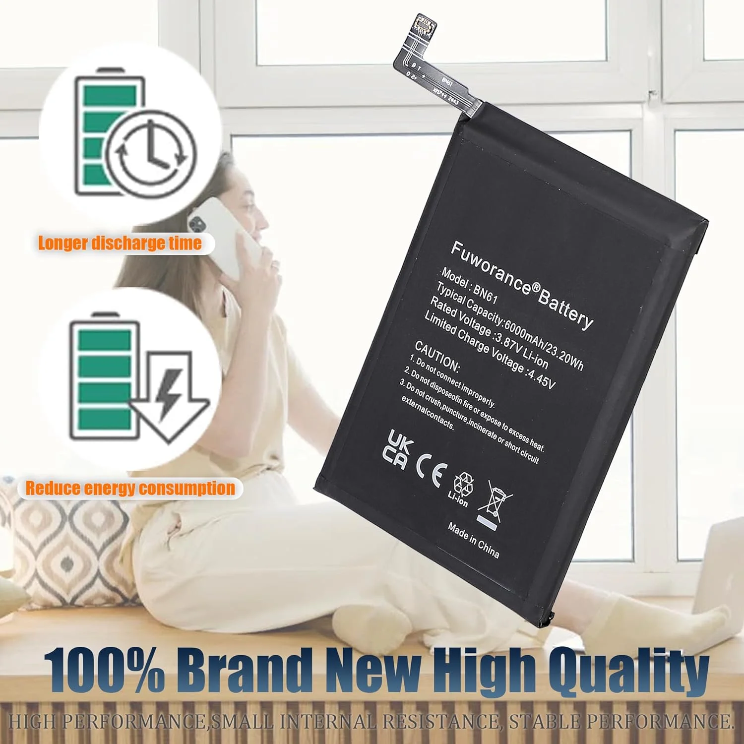 باتری جایگزین Fuworance BN61 با ظرفیت 6000mAh و ولتاژ 3.87V سازگار با گوشی موبایل شیائومی Poco X3 مدل های MZB07Z0IN MZB07Z1IN MZB07Z2IN MZB07Z3IN MZB07Z4IN MZB9965IN M2007J20CI باتری لیتیوم یونی باتری جایگزین Fuworance BN61 با ظرفیت 6000mAh و ولتاژ 3.87V سازگار با گوشی موبایل شیائومی Poco X3 مدل های MZB07Z0IN MZB07Z1IN MZB07Z2IN MZB07Z3IN MZB07Z4IN MZB9965IN M2007J20CI باتری لیتیوم یونی