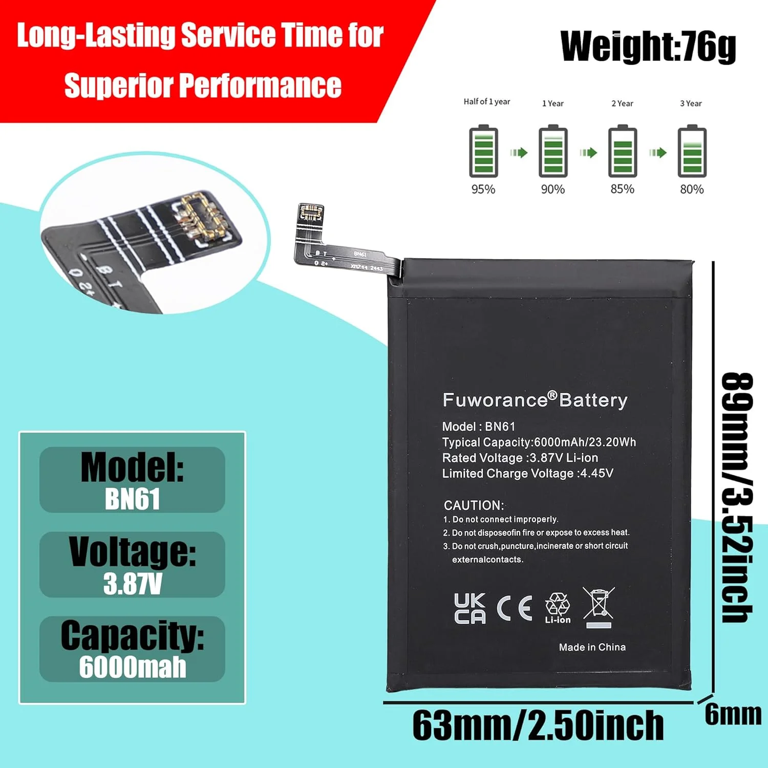 باتری جایگزین Fuworance BN61 با ظرفیت 6000mAh و ولتاژ 3.87V سازگار با گوشی موبایل شیائومی Poco X3 مدل های MZB07Z0IN MZB07Z1IN MZB07Z2IN MZB07Z3IN MZB07Z4IN MZB9965IN M2007J20CI باتری لیتیوم یونی باتری جایگزین Fuworance BN61 با ظرفیت 6000mAh و ولتاژ 3.87V سازگار با گوشی موبایل شیائومی Poco X3 مدل های MZB07Z0IN MZB07Z1IN MZB07Z2IN MZB07Z3IN MZB07Z4IN MZB9965IN M2007J20CI باتری لیتیوم یونی