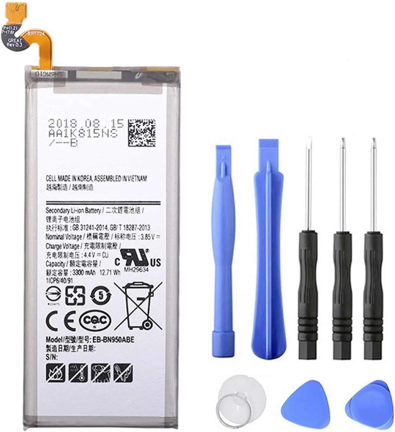 باتری EB-BN950ABE (12.71V 3300mAh) سازگار با گوشی سامسونگ گلکسی نوت 8 N950 SM-N950 N950T N950A N950P N950V N950R4 به همراه ابزار باتری EB-BN950ABE (12.71V 3300mAh) سازگار با گوشی سامسونگ گلکسی نوت 8 N950 SM-N950 N950T N950A N950P N950V N950R4 به همراه ابزار