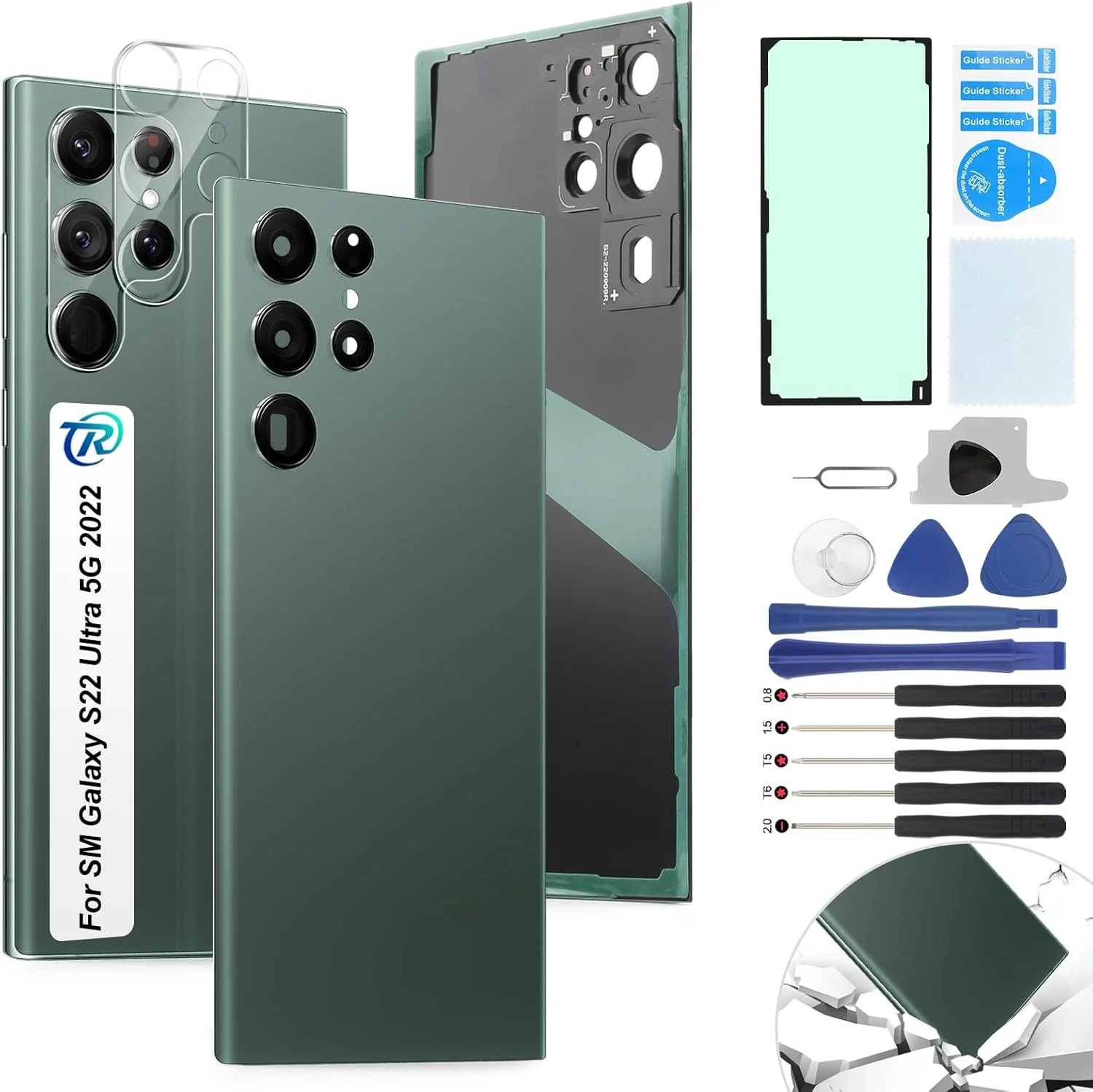 درب پشت باتری جایگزین RongZy برای گوشی سامسونگ گلکسی S22 Ultra 5G مدل 2022 به همراه کیت ابزار (سبز) درب پشت باتری جایگزین RongZy برای گوشی سامسونگ گلکسی S22 Ultra 5G مدل 2022 به همراه کیت ابزار (سبز)