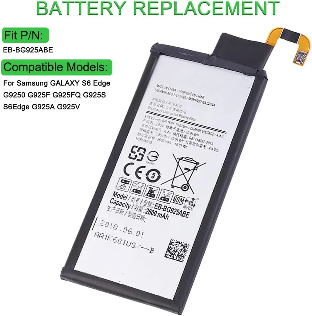 باتری 4.4 ولت 2600 میلی آمپر ساعت EB-BG925ABE سازگار با Samsung GALAXY S6 Edge G9250 G925F G925FQ G925S S6Edge G925A G925V به همراه ابزار باتری 4.4 ولت 2600 میلی آمپر ساعت EB-BG925ABE سازگار با Samsung GALAXY S6 Edge G9250 G925F G925FQ G925S S6Edge G925A G925V به همراه ابزار