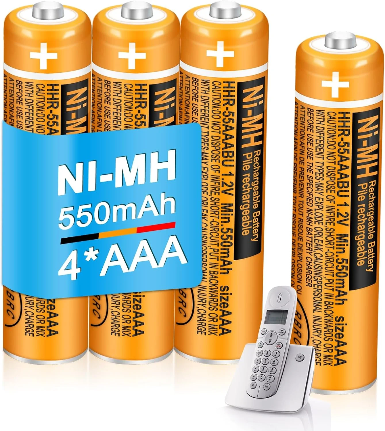 بسته چهارتایی باتری قابل شارژ AAA با ظرفیت 550mAh و ولتاژ 1.2V مدل HHR-55AAABU NI-MH، باتری جایگزین پاناسونیک برای تلفن های بی سیم BT گیگاست، مناسب برای استفاده روزمره در خانه و محل کار بسته چهارتایی باتری قابل شارژ AAA با ظرفیت 550mAh و ولتاژ 1.2V مدل HHR-55AAABU NI-MH، باتری جایگزین پاناسونیک برای تلفن های بی سیم BT گیگاست، مناسب برای استفاده روزمره در خانه و محل کار