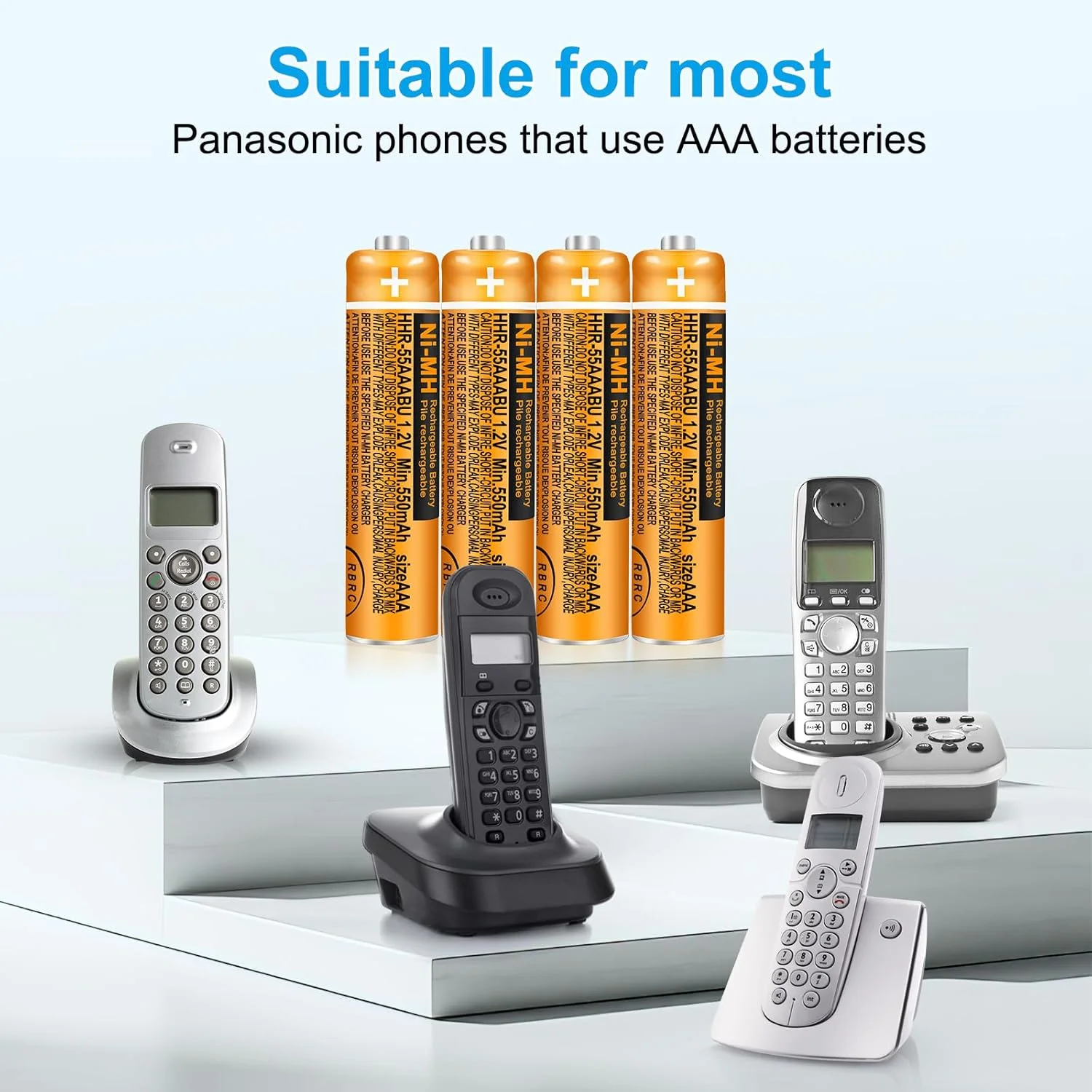 بسته چهارتایی باتری قابل شارژ AAA با ظرفیت 550mAh و ولتاژ 1.2V مدل HHR-55AAABU NI-MH، باتری جایگزین پاناسونیک برای تلفن های بی سیم BT گیگاست، مناسب برای استفاده روزمره در خانه و محل کار بسته چهارتایی باتری قابل شارژ AAA با ظرفیت 550mAh و ولتاژ 1.2V مدل HHR-55AAABU NI-MH، باتری جایگزین پاناسونیک برای تلفن های بی سیم BT گیگاست، مناسب برای استفاده روزمره در خانه و محل کار