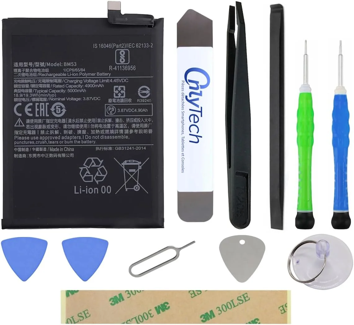 OnlyTech - کیت تعمیر باتری جایگزین ممتاز BM53 برای شیائومی Mi 10T / 10T Pro - 5000mAh - کیفیت مشابه به همراه 10 ابزار و چسب OnlyTech - کیت تعمیر باتری جایگزین ممتاز BM53 برای شیائومی Mi 10T / 10T Pro - 5000mAh - کیفیت مشابه به همراه 10 ابزار و چسب