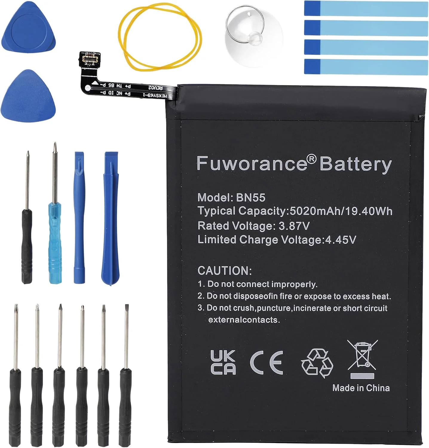 باتری جایگزین 5020mAh 3.87V BN55 سازگار با گوشی موبایل شیائومی Redmi Note 9S M2003J6A1G، باتری لیتیوم یونی قابل شارژ، ظرفیت بالا به همراه کیف ابزار باتری جایگزین 5020mAh 3.87V BN55 سازگار با گوشی موبایل شیائومی Redmi Note 9S M2003J6A1G، باتری لیتیوم یونی قابل شارژ، ظرفیت بالا به همراه کیف ابزار