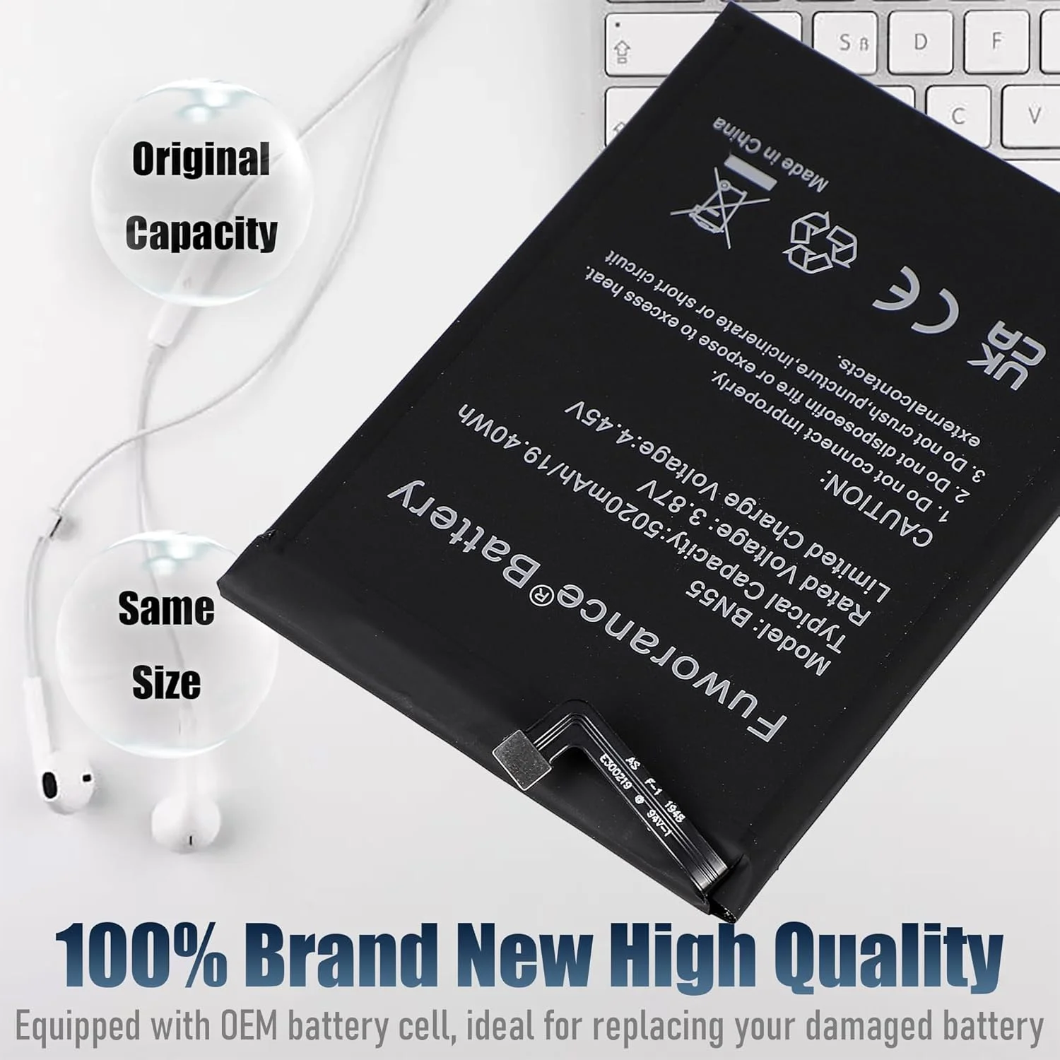 باتری جایگزین 5020mAh 3.87V BN55 سازگار با گوشی موبایل شیائومی Redmi Note 9S M2003J6A1G، باتری لیتیوم یونی قابل شارژ، ظرفیت بالا به همراه کیف ابزار باتری جایگزین 5020mAh 3.87V BN55 سازگار با گوشی موبایل شیائومی Redmi Note 9S M2003J6A1G، باتری لیتیوم یونی قابل شارژ، ظرفیت بالا به همراه کیف ابزار