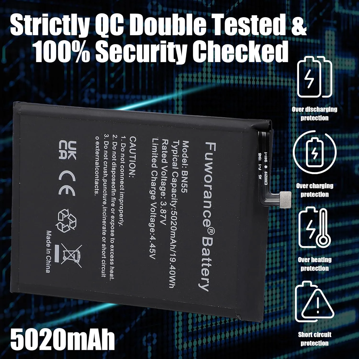 باتری جایگزین 5020mAh 3.87V BN55 سازگار با گوشی موبایل شیائومی Redmi Note 9S M2003J6A1G، باتری لیتیوم یونی قابل شارژ، ظرفیت بالا به همراه کیف ابزار باتری جایگزین 5020mAh 3.87V BN55 سازگار با گوشی موبایل شیائومی Redmi Note 9S M2003J6A1G، باتری لیتیوم یونی قابل شارژ، ظرفیت بالا به همراه کیف ابزار