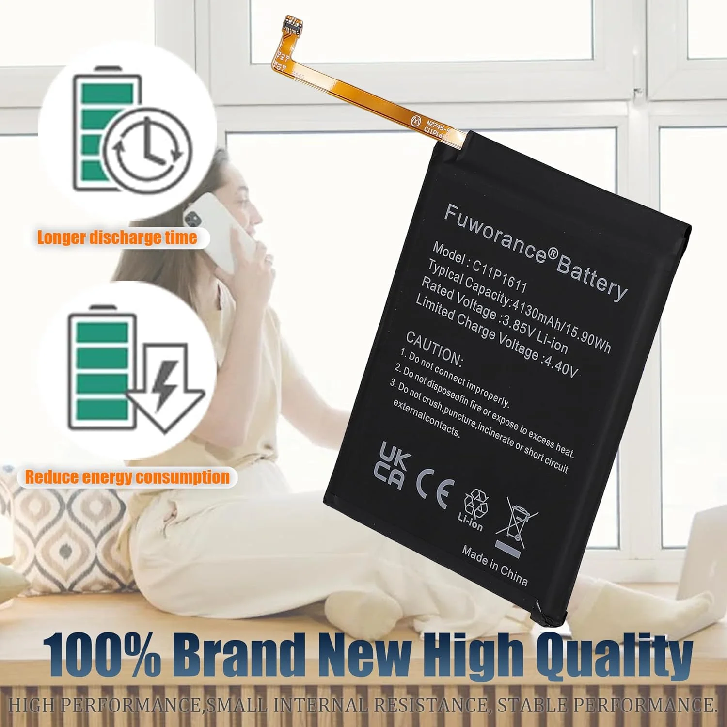 باتری جایگزین 4130 میلی آمپر ساعت 3.85 ولت C11P1611 سازگار با گوشی موبایل هوشمند ایسوس Zenfone 3 Max 5.5 ZC520TL ZC553KL به همراه جعبه ابزار