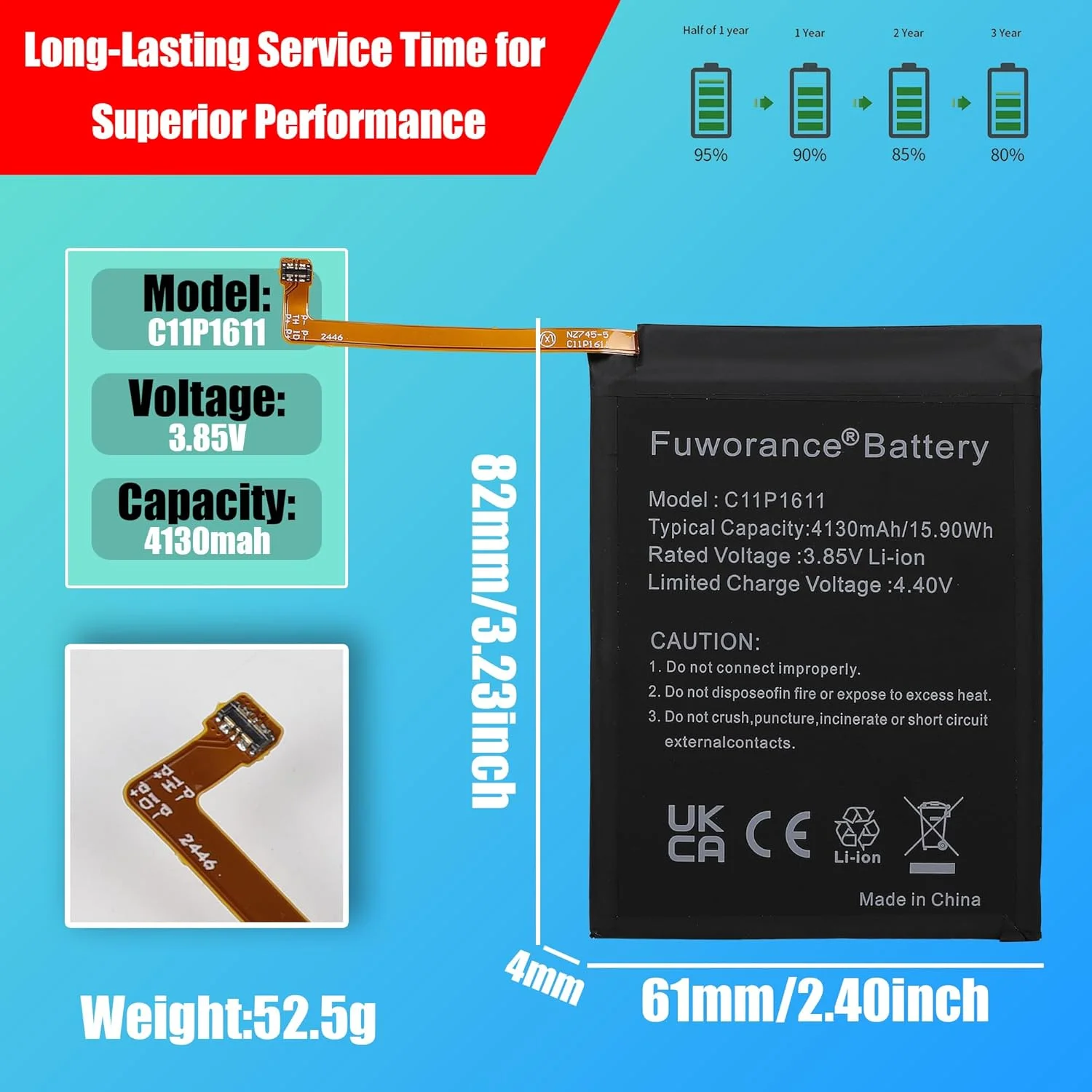 باتری جایگزین 4130 میلی آمپر ساعت 3.85 ولت C11P1611 سازگار با گوشی موبایل هوشمند ایسوس Zenfone 3 Max 5.5 ZC520TL ZC553KL به همراه جعبه ابزار